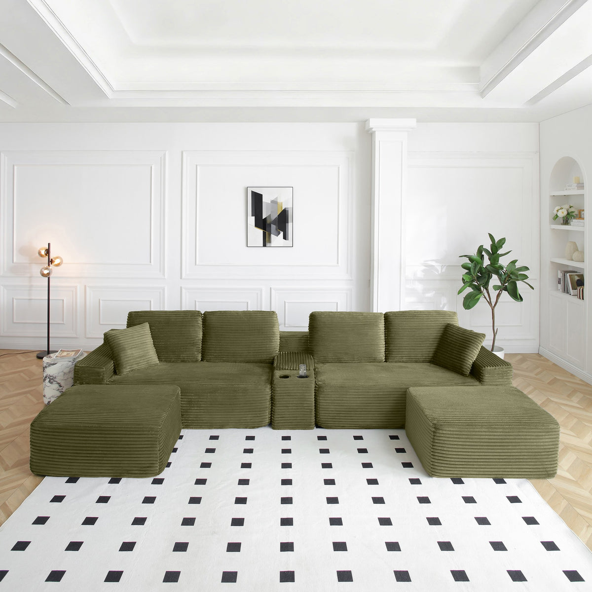 Corduroy Boneless Sectional — 4-Seat, 142"W — Green