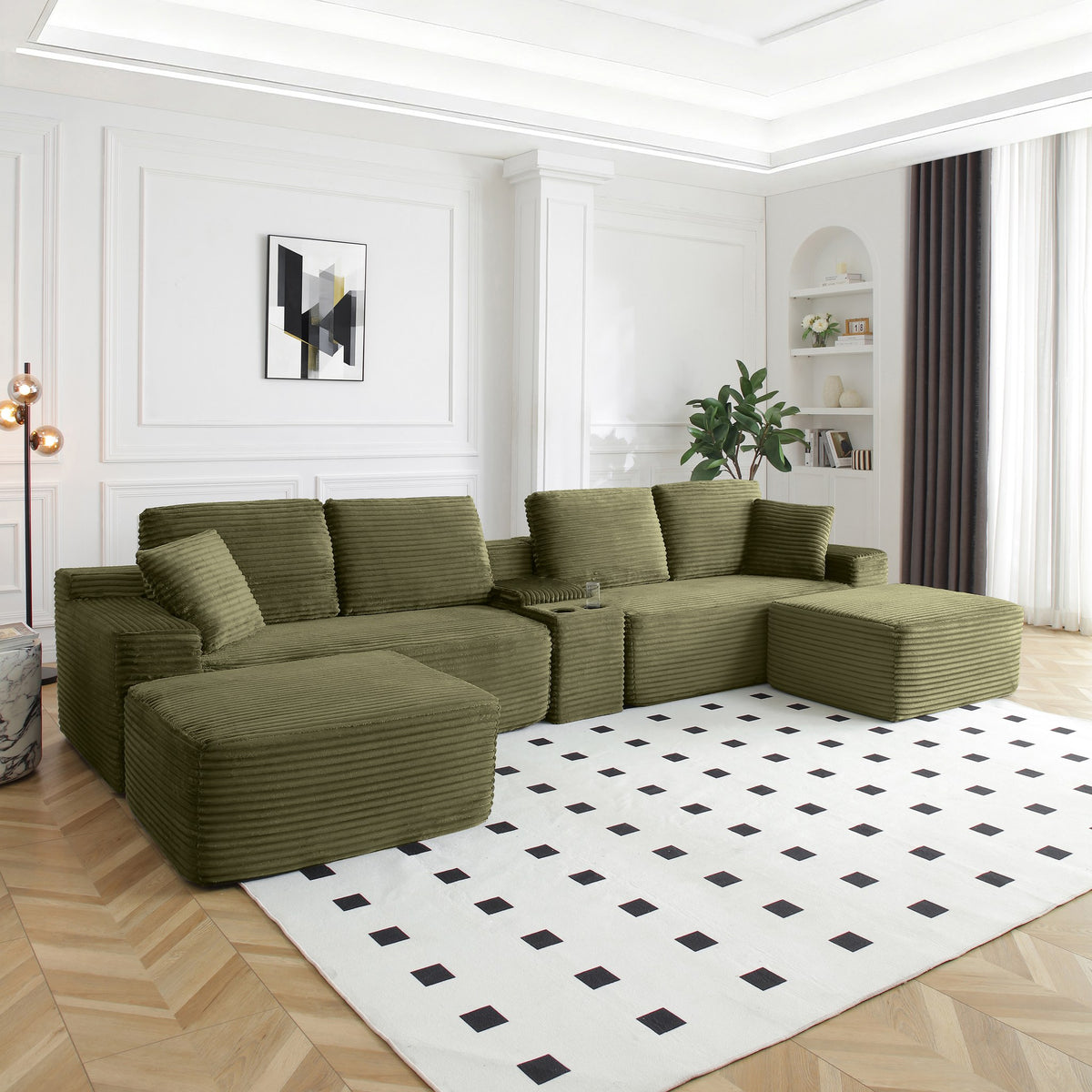 Corduroy Boneless Sectional — 4-Seat, 142"W — Green