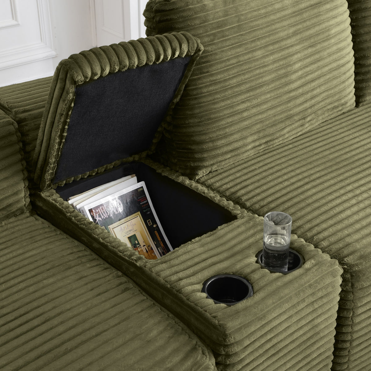 Corduroy Boneless Sectional — 4-Seat, 142"W — Green