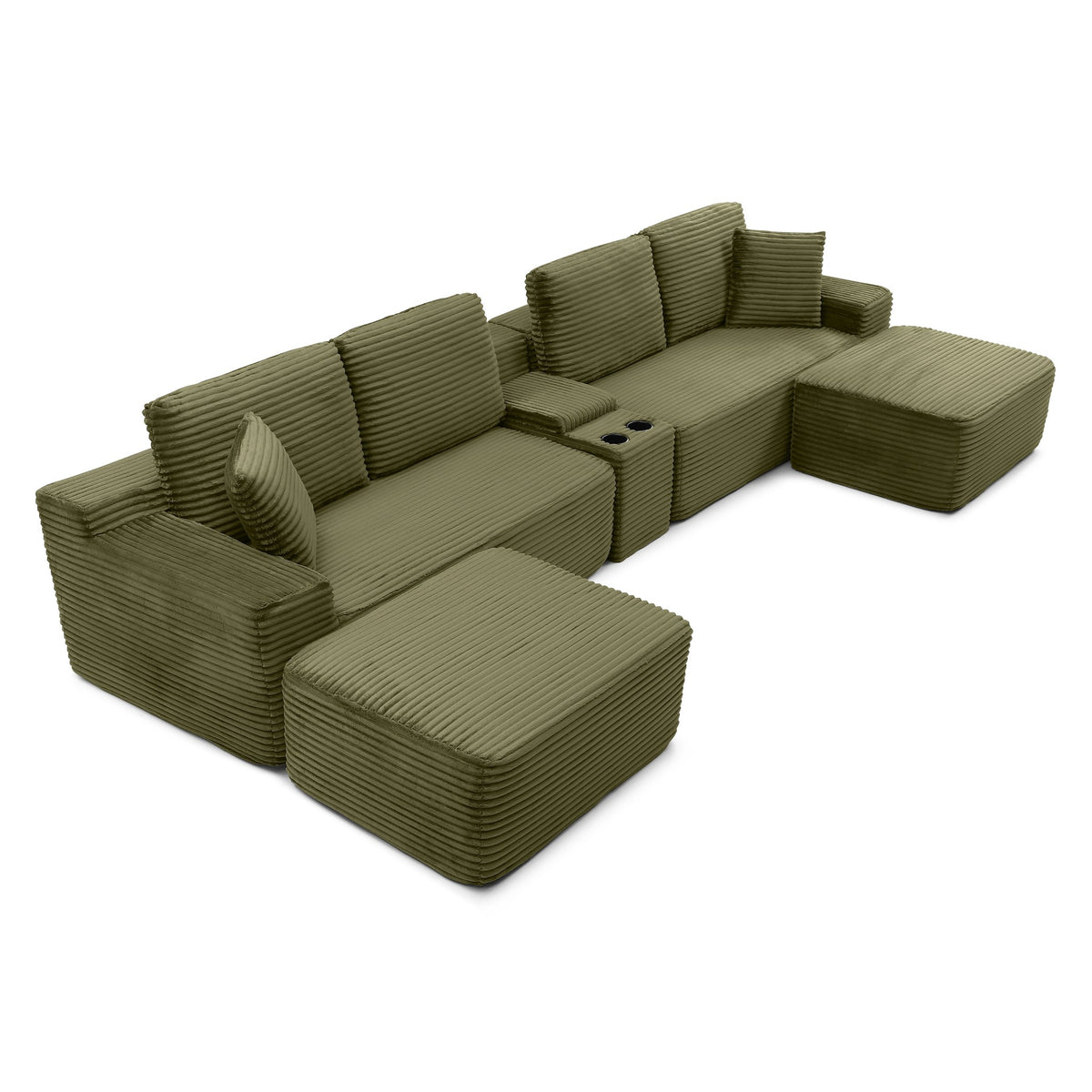 Corduroy Boneless Sectional — 4-Seat, 142"W — Green