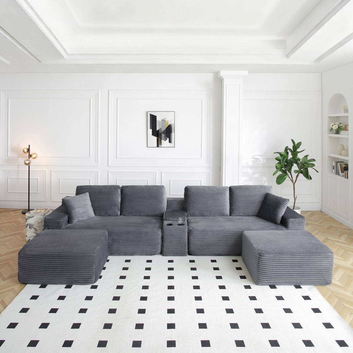 Corduroy Boneless Sectional — 4-Seat, 142"W — Grey