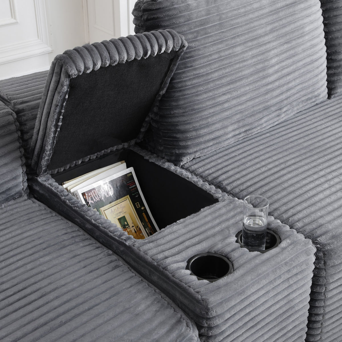 Corduroy Boneless Sectional — 4-Seat, 142"W — Grey