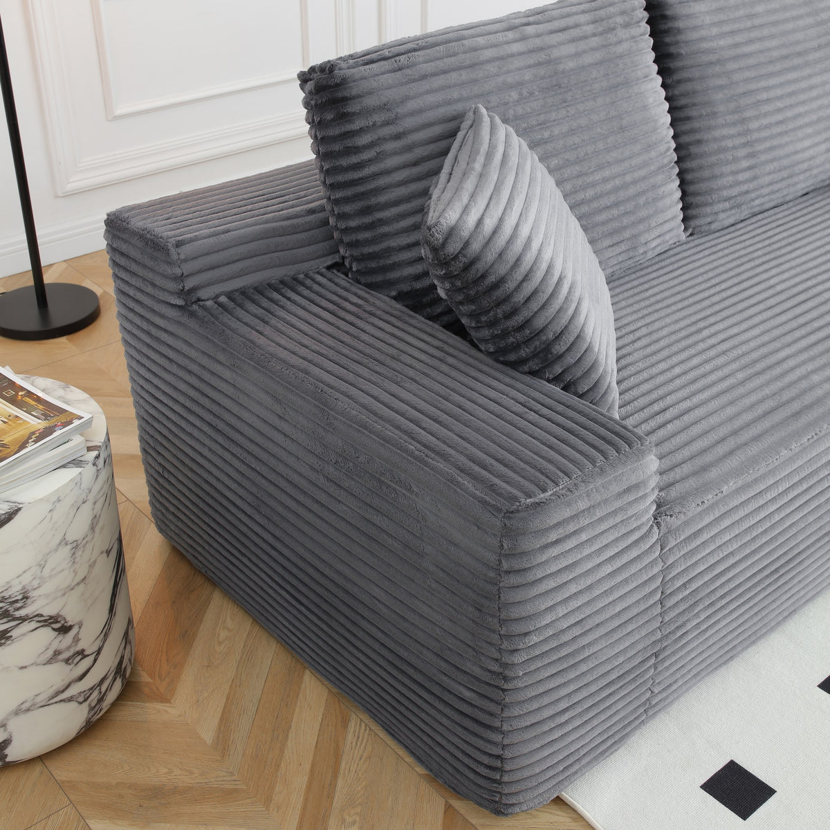 Corduroy Boneless Sectional — 4-Seat, 142"W — Grey