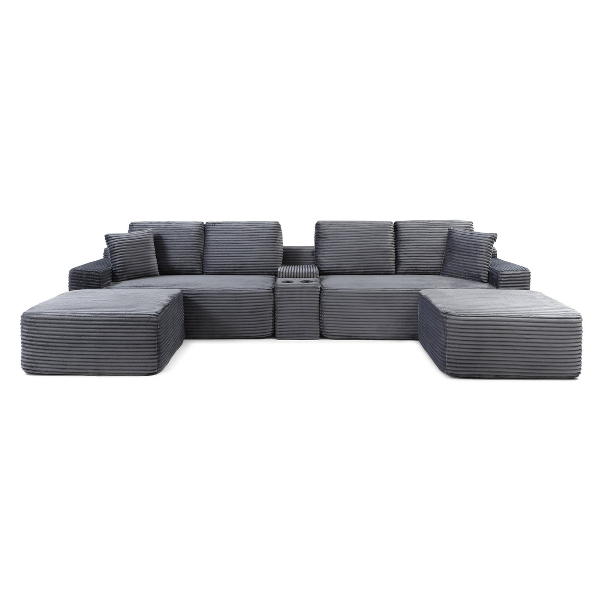 Corduroy Boneless Sectional — 4-Seat, 142"W — Grey