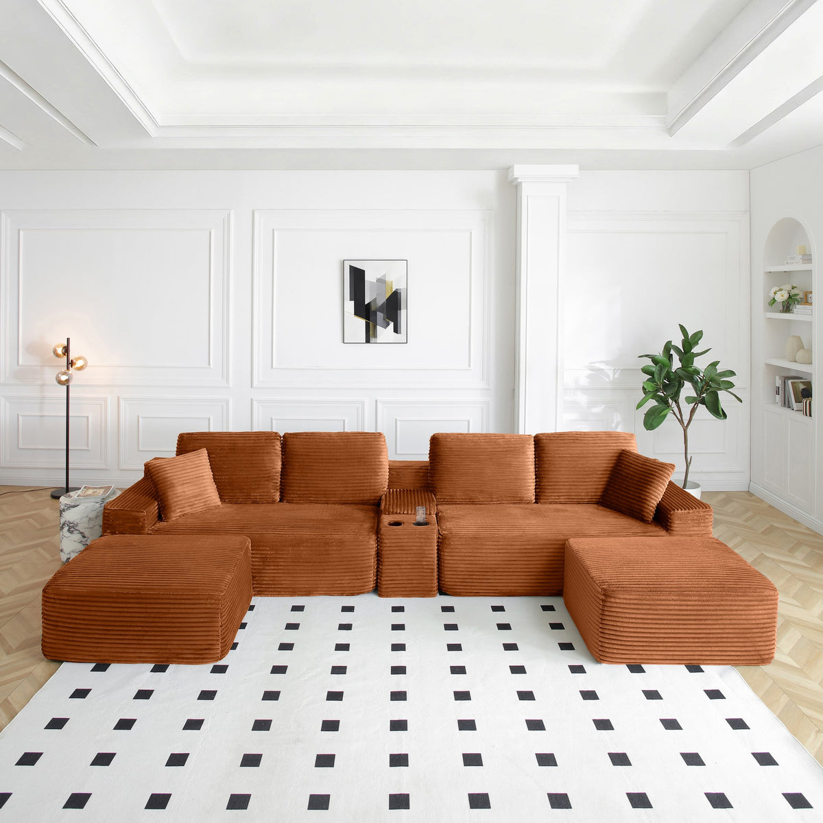 Corduroy Boneless Sectional — 4-Seat, 142"W — Orange
