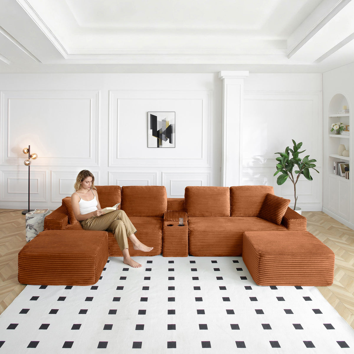 Corduroy Boneless Sectional — 4-Seat, 142"W — Orange