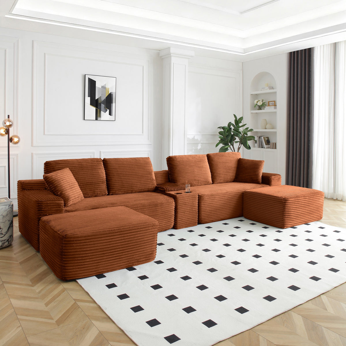 Corduroy Boneless Sectional — 4-Seat, 142"W — Orange