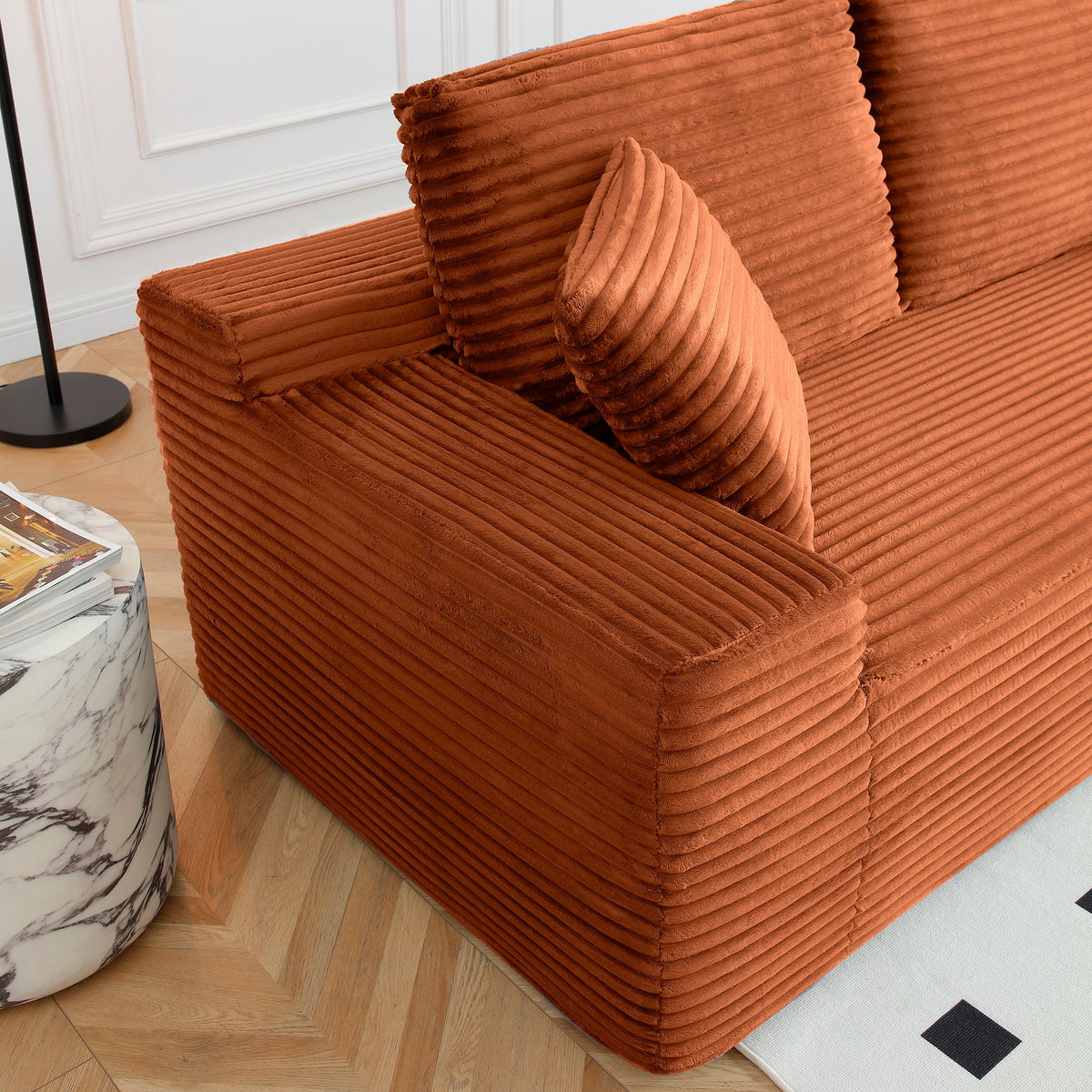 Corduroy Boneless Sectional — 4-Seat, 142"W — Orange