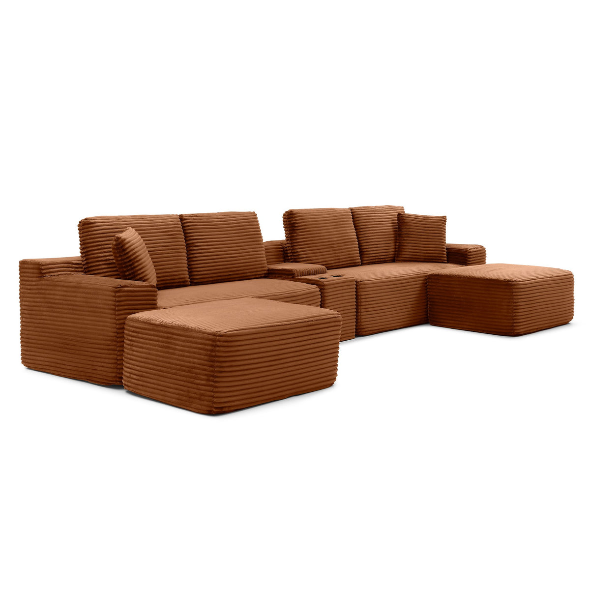 Corduroy Boneless Sectional — 4-Seat, 142"W — Orange