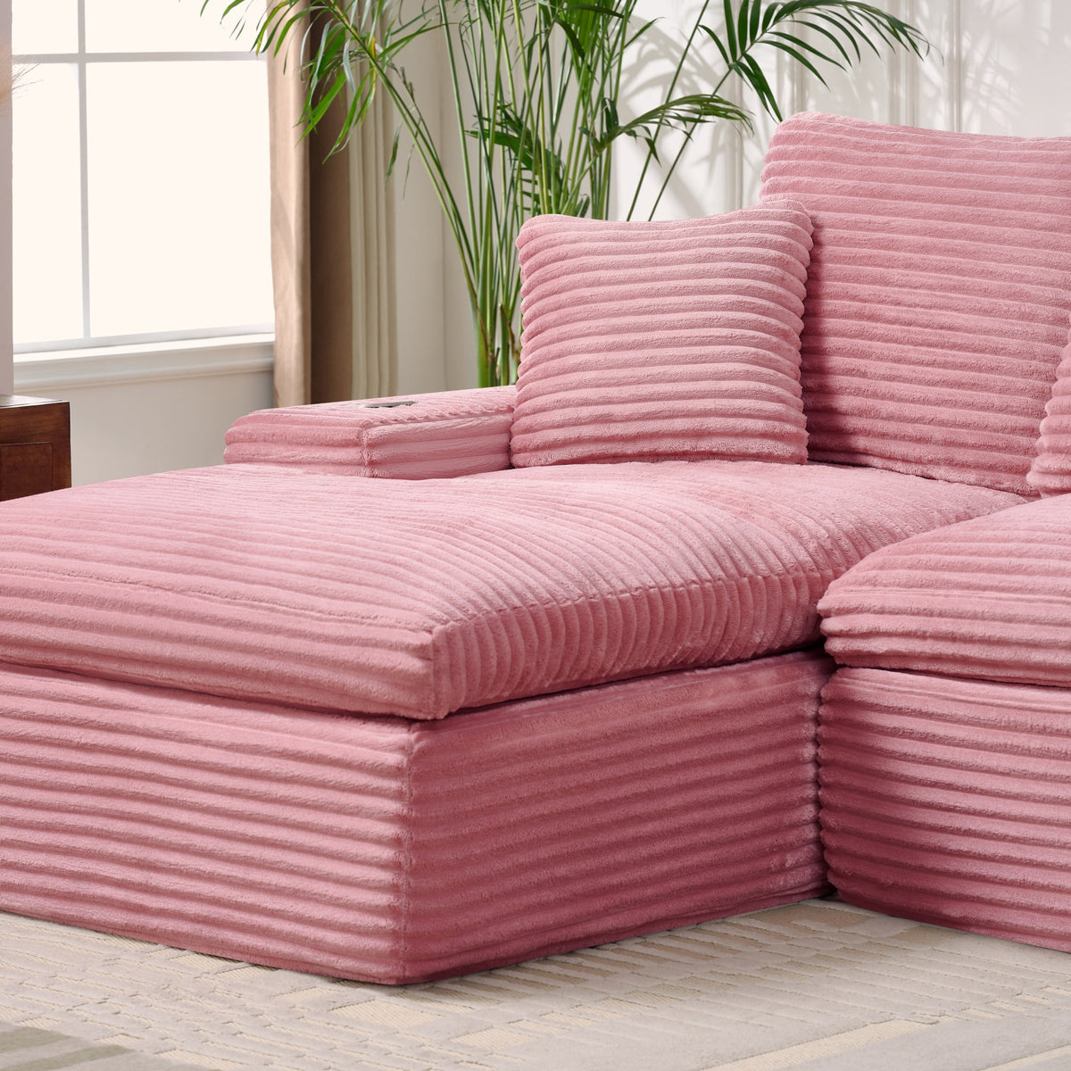 Corduroy Boneless Sectional — 4-Seat — Pink