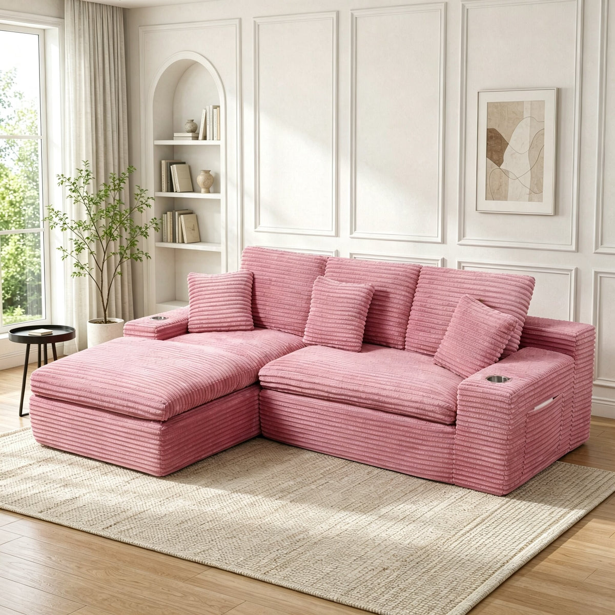Corduroy Boneless Sectional — 4-Seat — Pink
