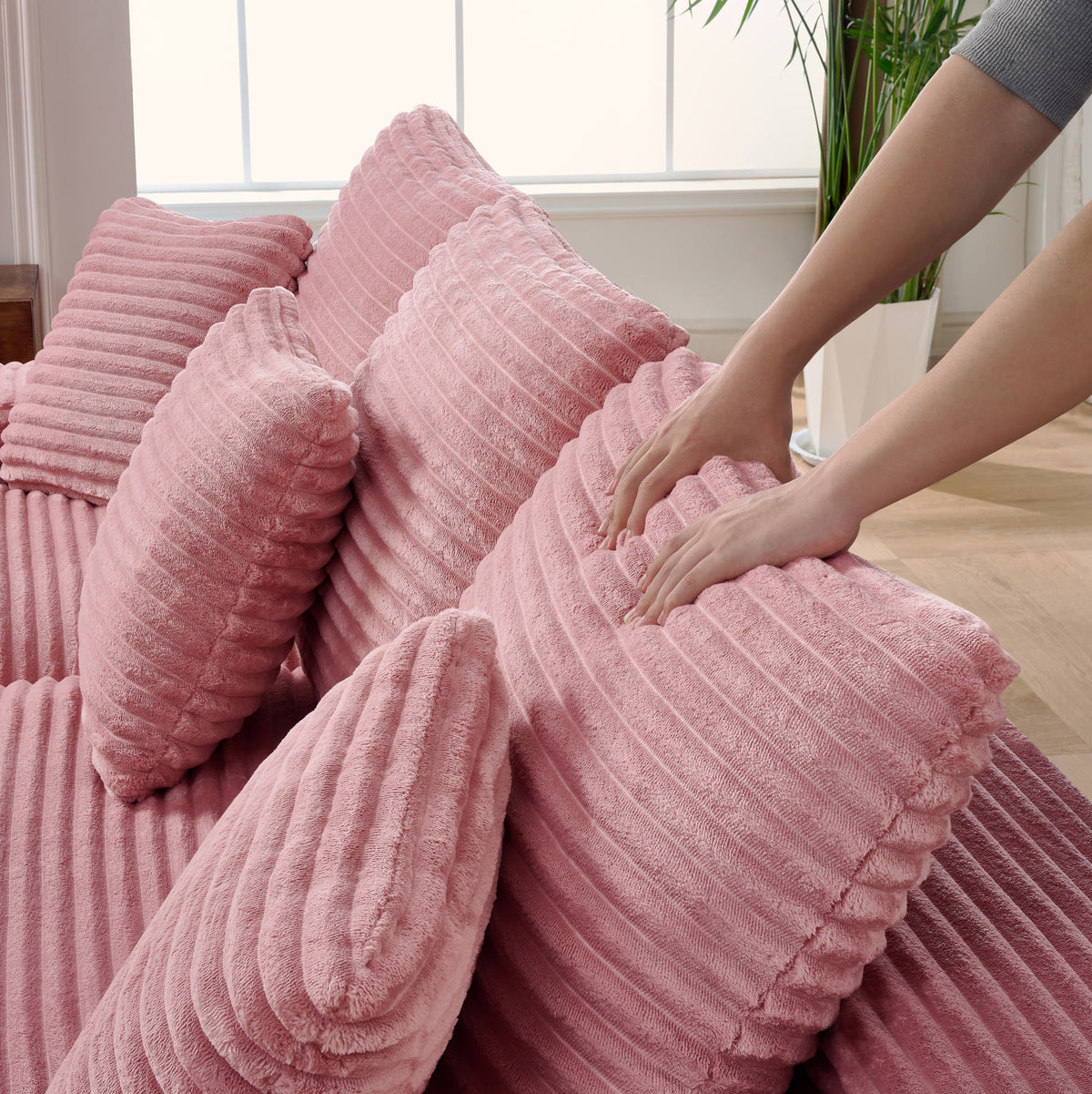 Corduroy Boneless Sectional — 4-Seat — Pink