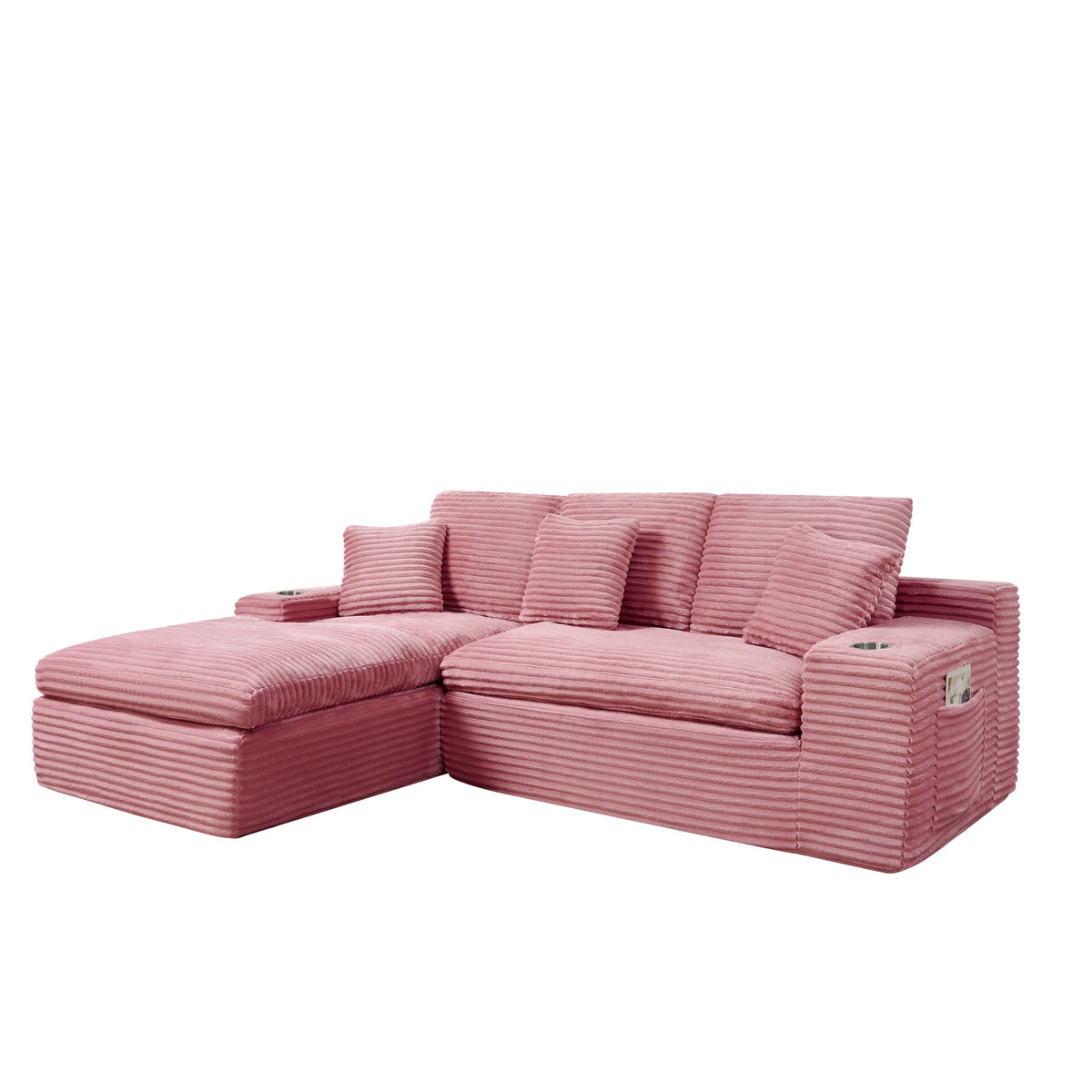 Corduroy Boneless Sectional — 4-Seat — Pink