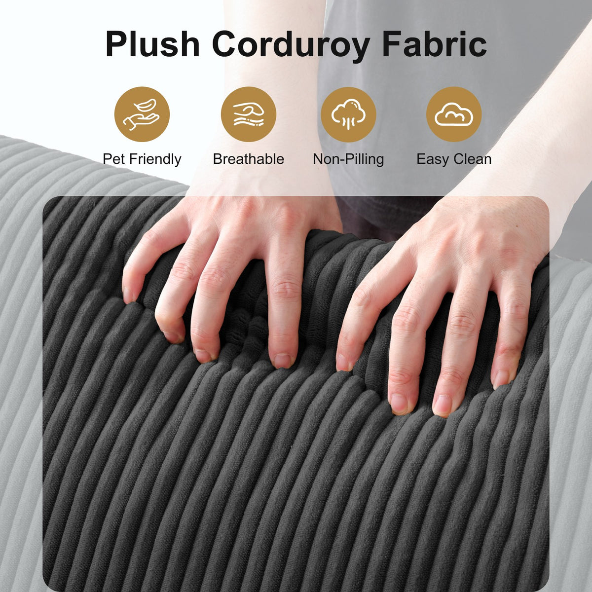 Corduroy Boneless Sectional — 6-Seat — Black