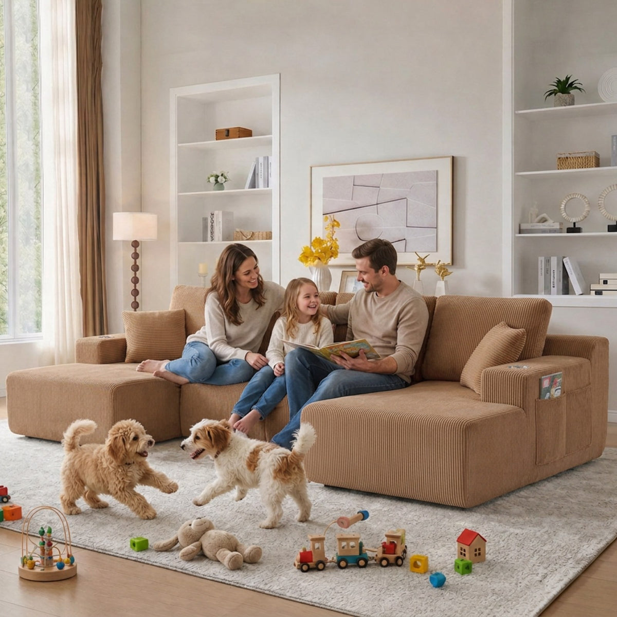 Corduroy Boneless Sectional — 6-Seat — Brown