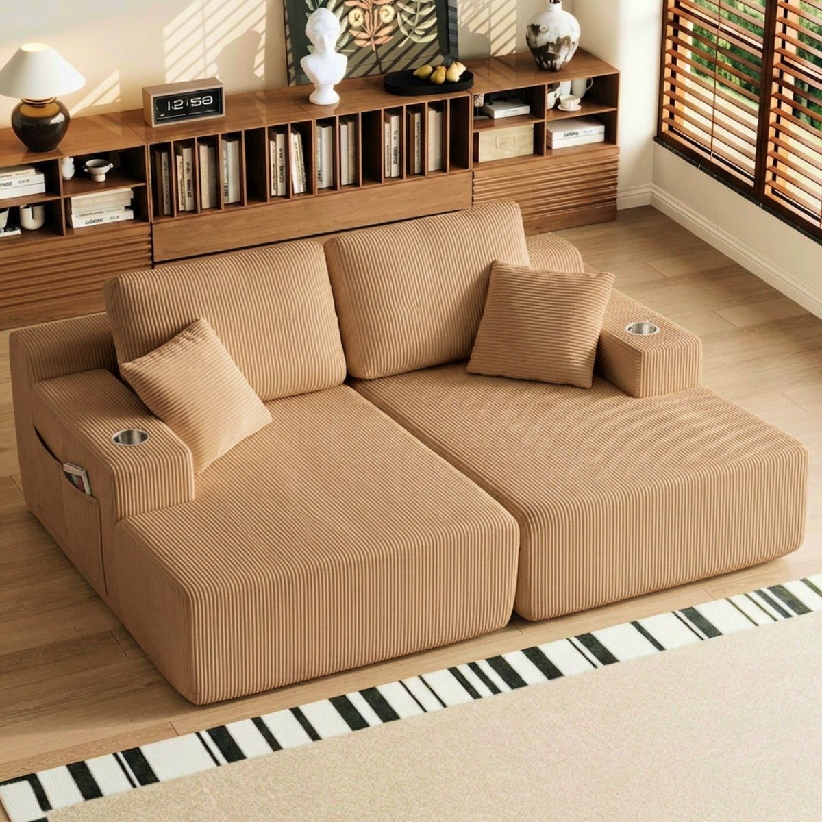 Corduroy Boneless Sectional — 6-Seat — Brown