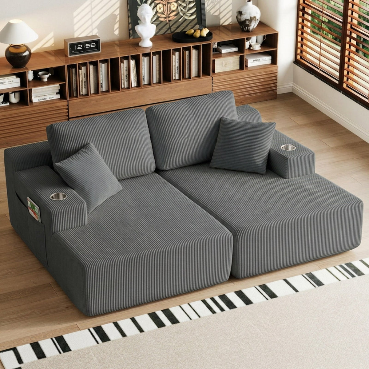 Corduroy Boneless Sectional — 6-Seat — Gray