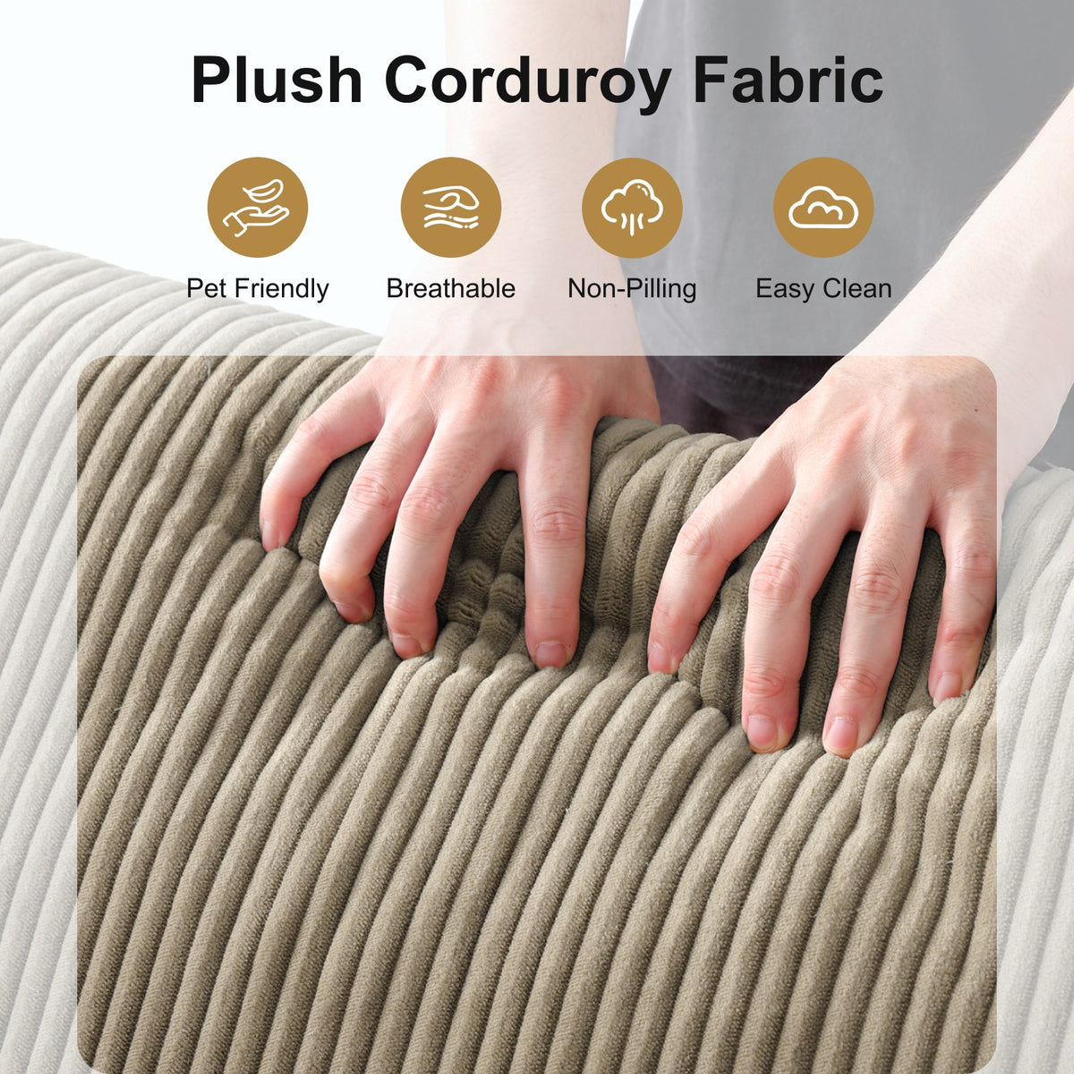 Corduroy Boneless Sectional — 6-Seat — Taupe