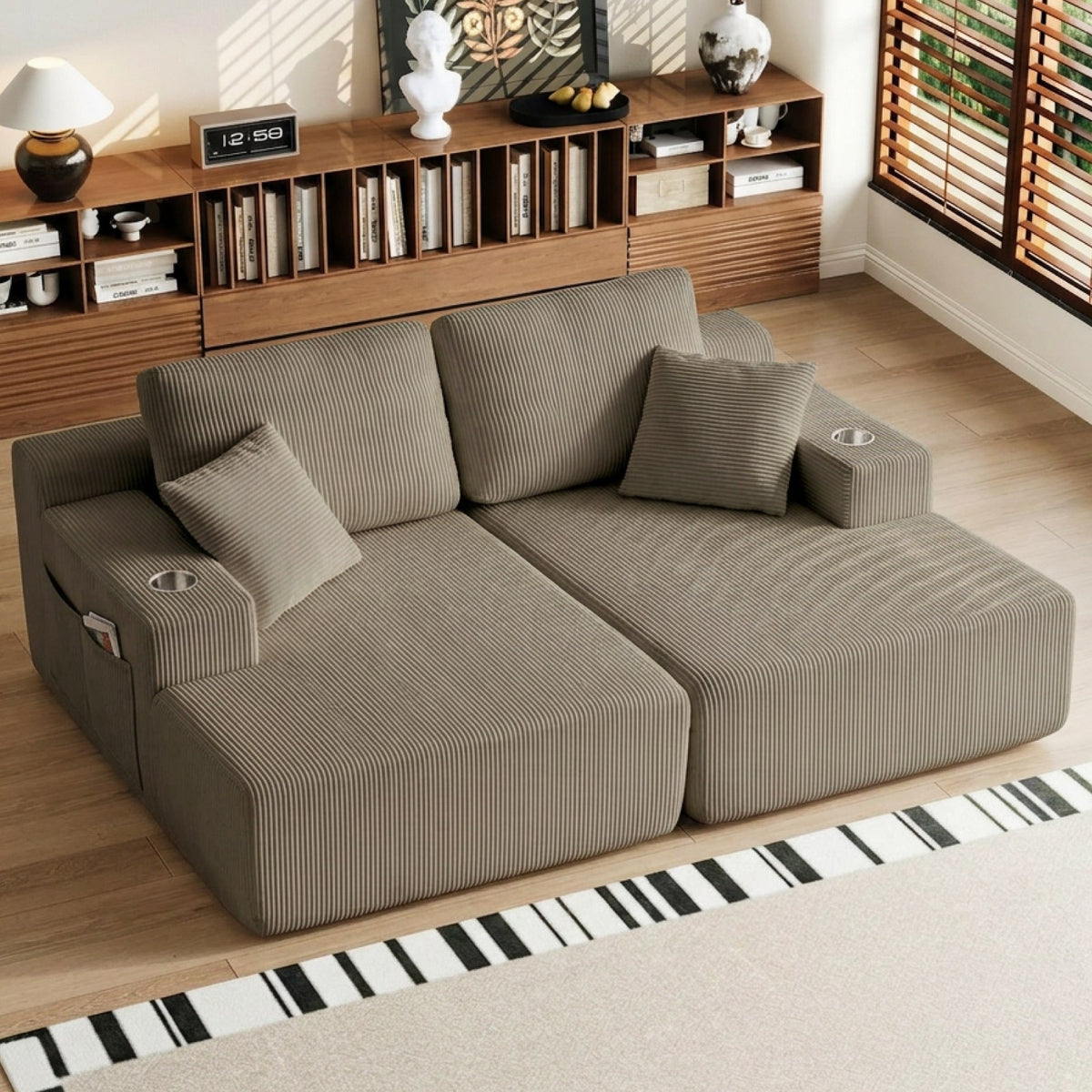 Corduroy Boneless Sectional — 6-Seat — Taupe
