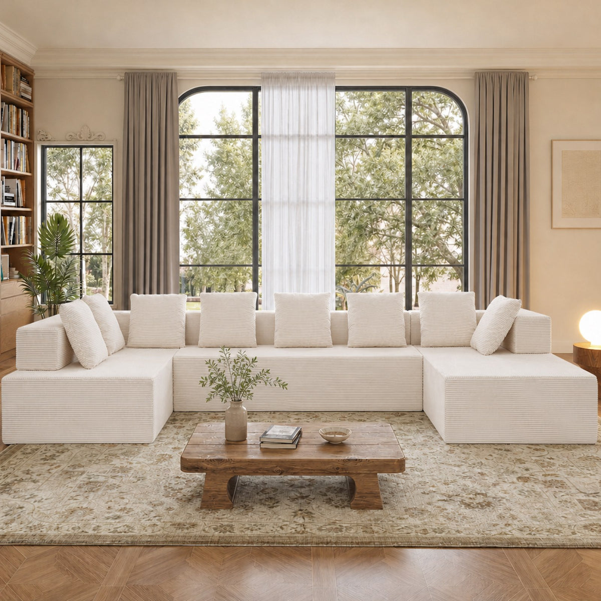 Corduroy Boneless Sectional — 7-Seat — White