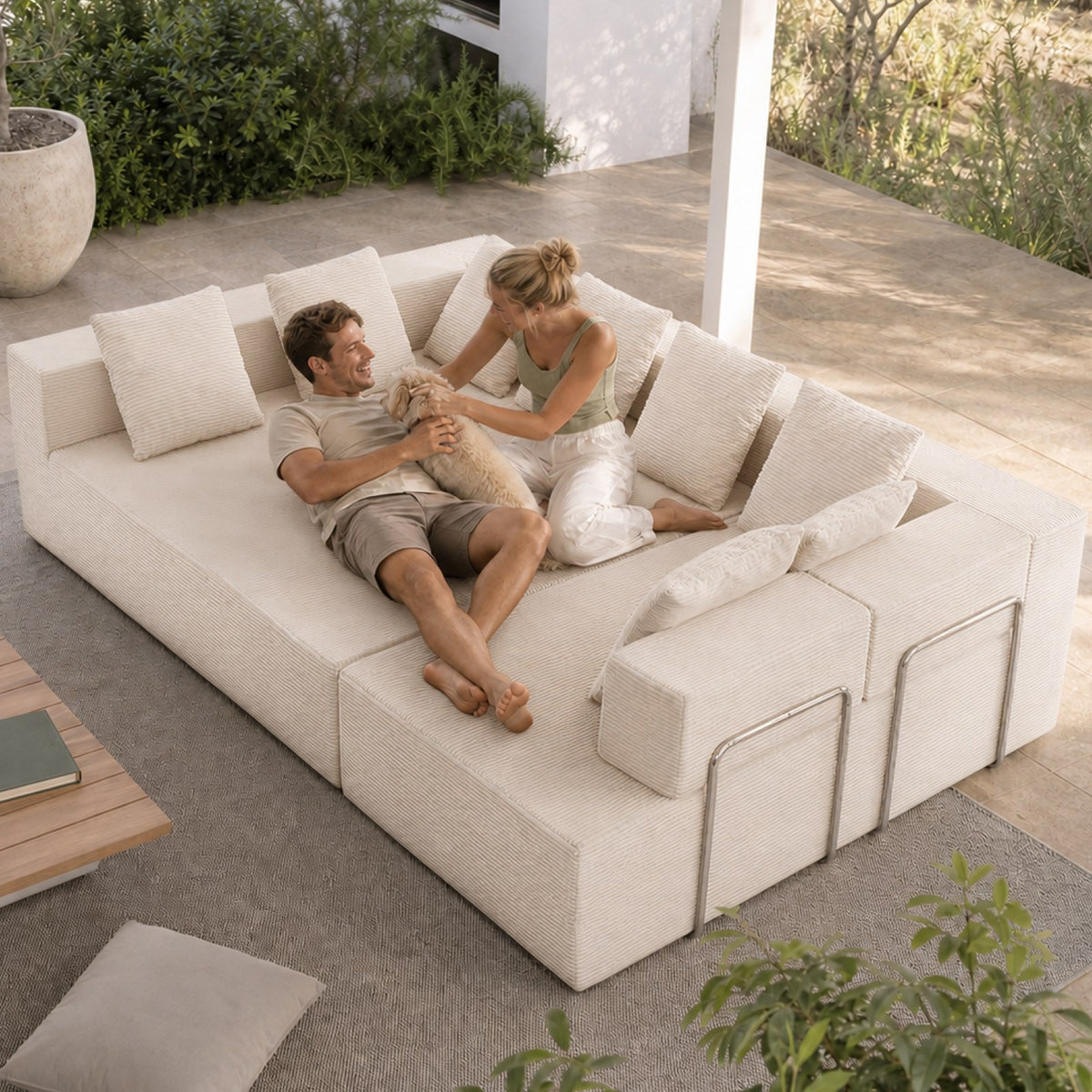 Corduroy Boneless Sectional — 7-Seat — White