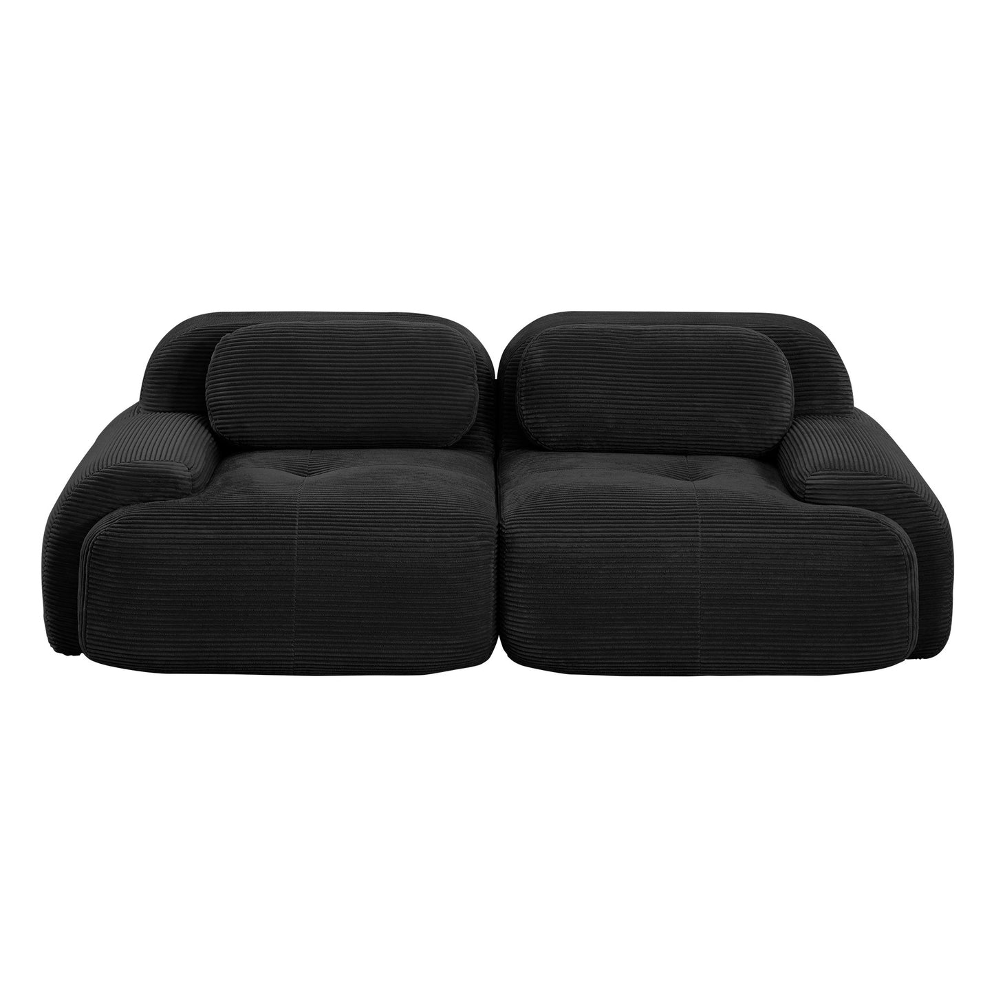 Black corduroy boneless sectional, 2-seat layout, 45 degree view on a white background — Black / 2-Seat