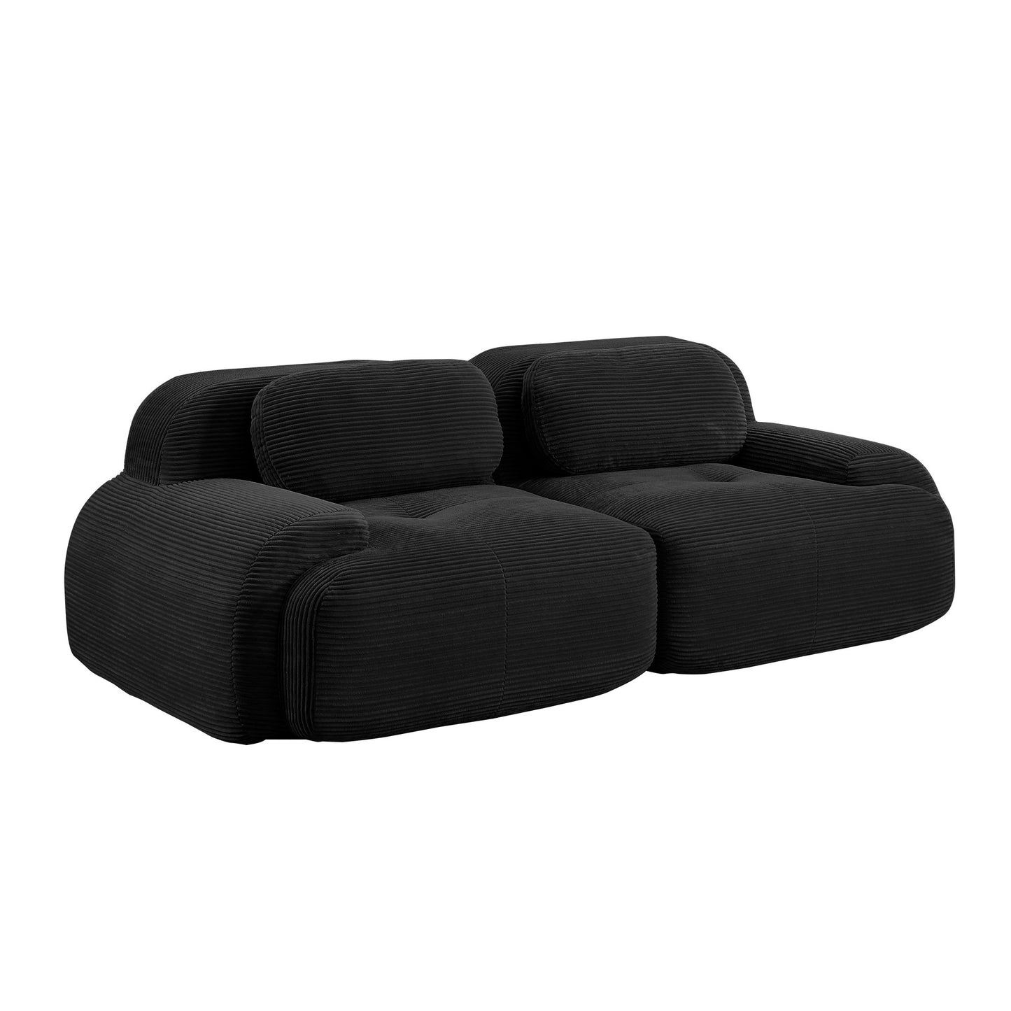 Black corduroy boneless sectional, 2-seat layout, second view on a white background — Black / 2-Seat