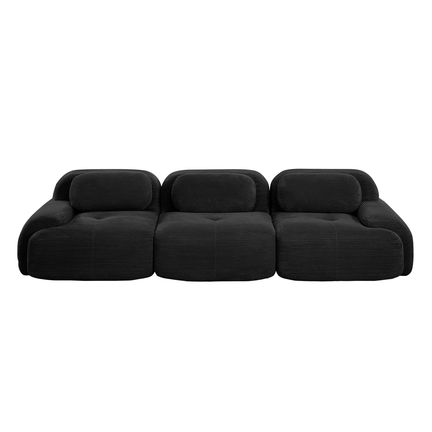 Black corduroy boneless sectional, 3-seat layout, second view on a white background — Black / 3-Seat