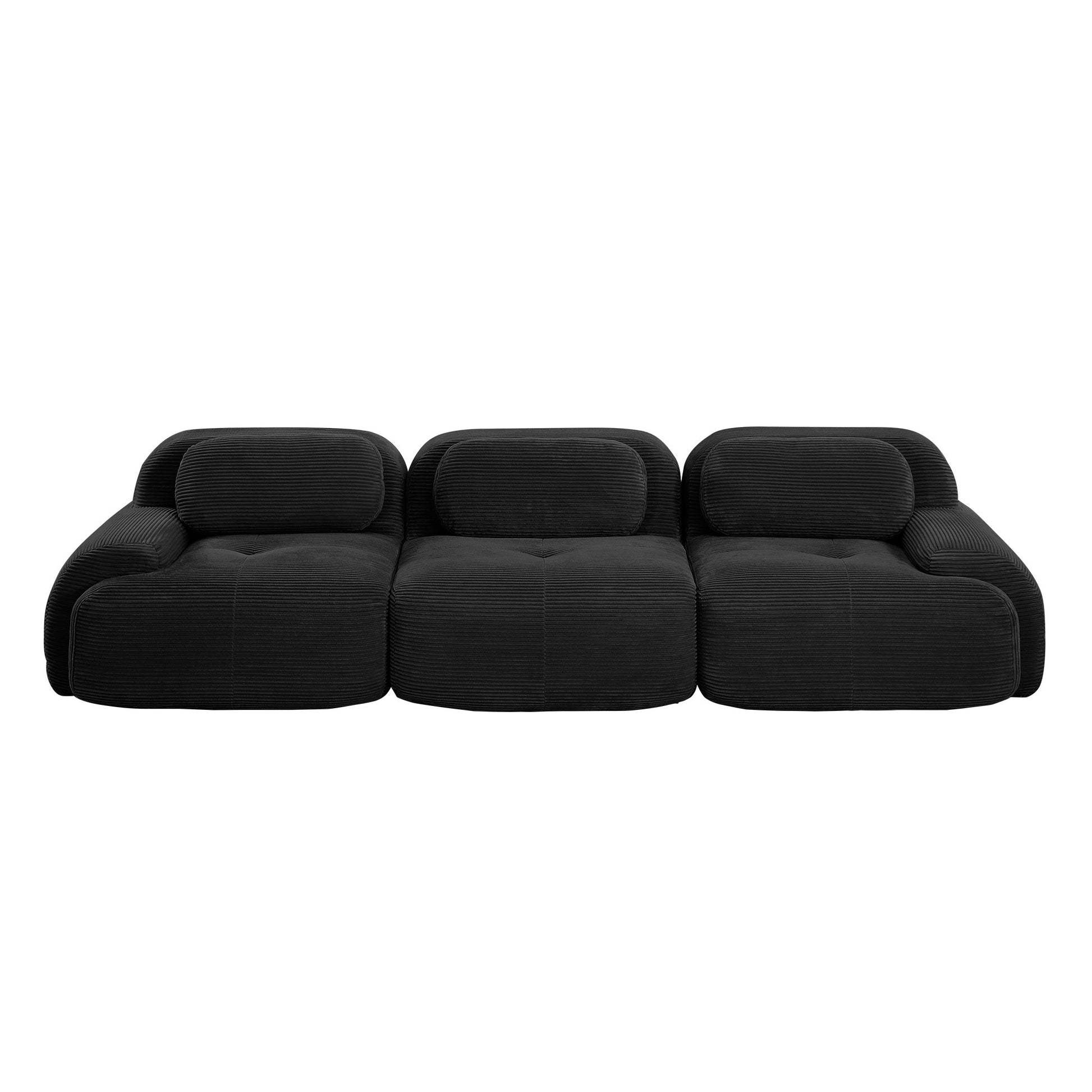 Black corduroy boneless sectional, 3-seat layout, second view on a white background — Black / 3-Seat