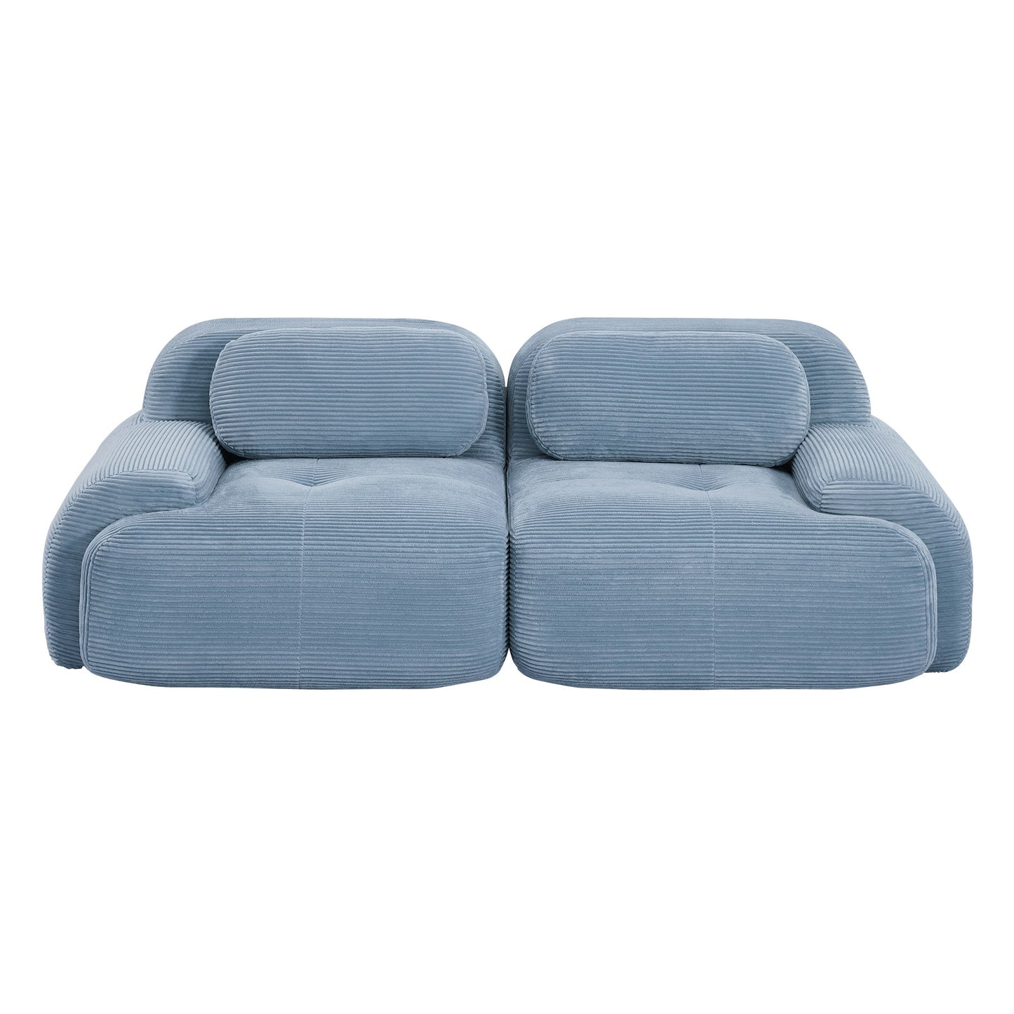 Blue corduroy boneless sectional, 2-seat layout, 45 degree view on a white background — Blue / 2-Seat