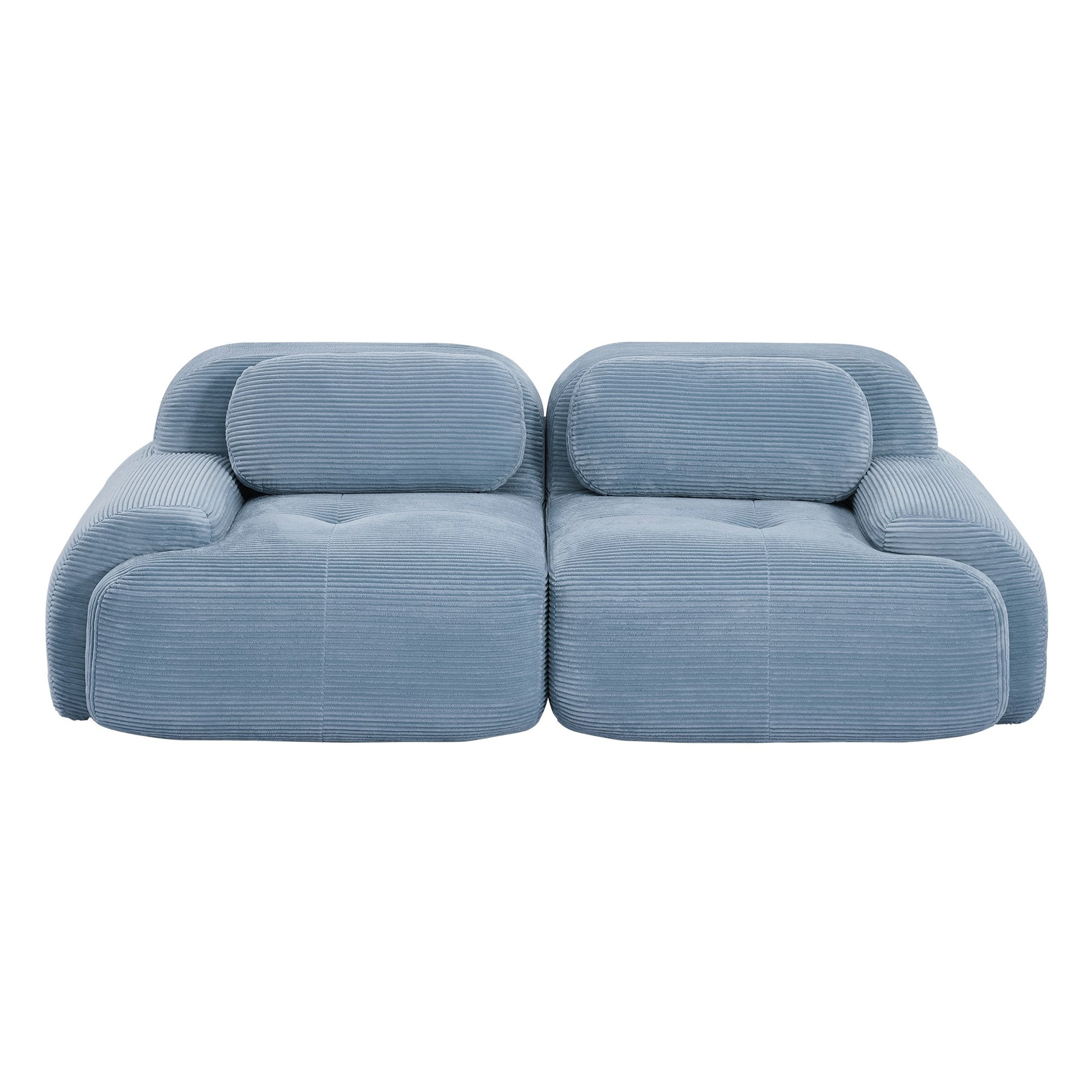 Blue corduroy boneless sectional, 2-seat layout, 45 degree view on a white background — Blue / 2-Seat