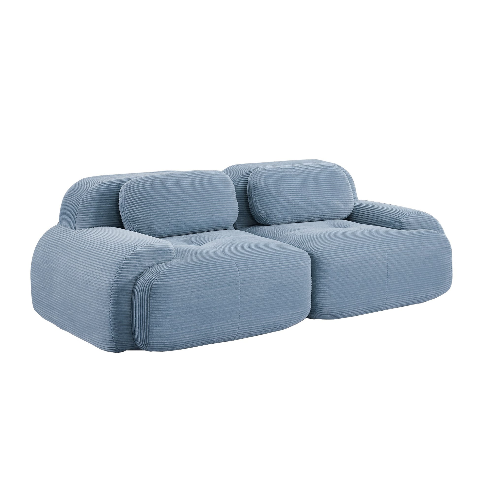 Blue corduroy boneless sectional, 2-seat layout, second view on a white background — Blue / 2-Seat