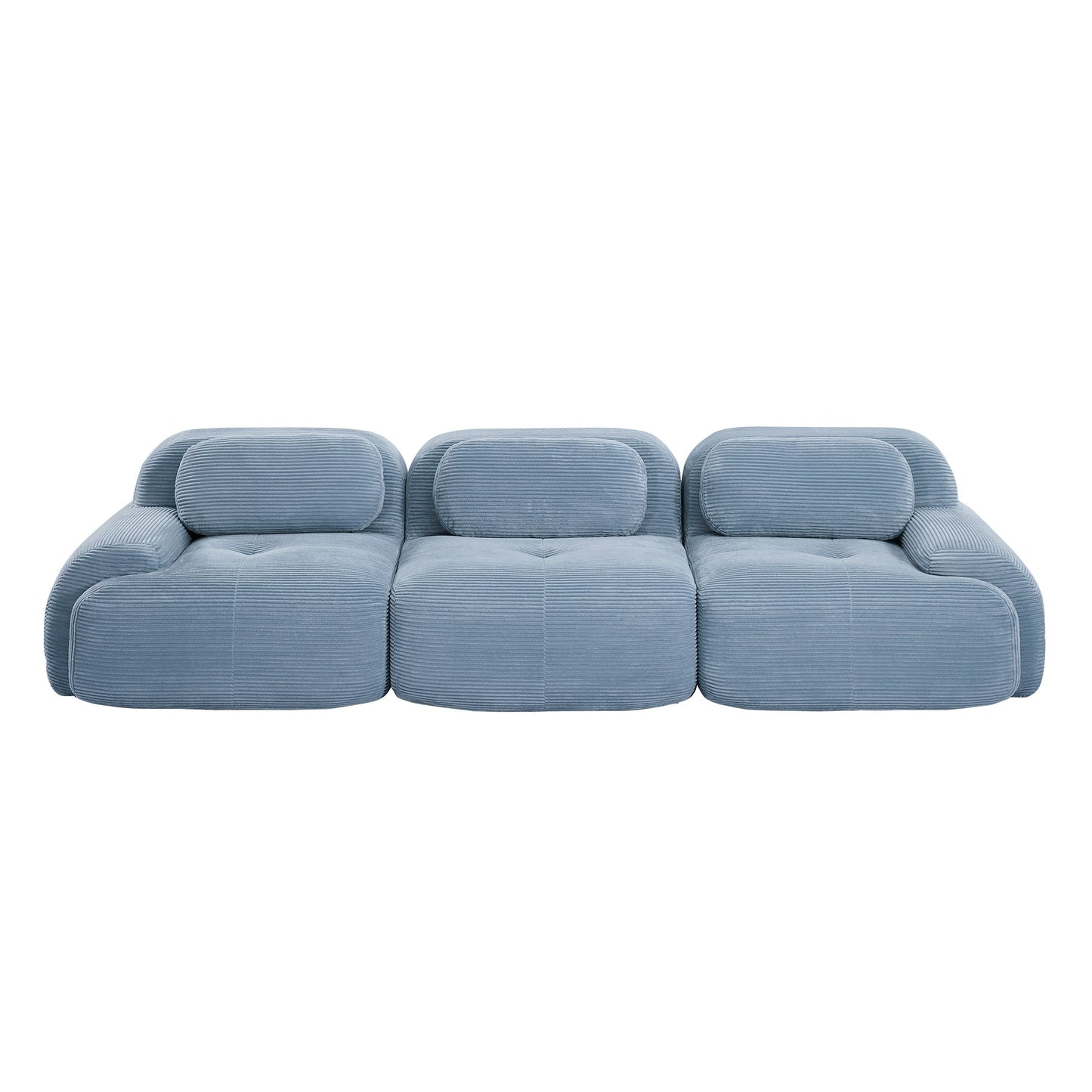 Blue corduroy boneless sectional, 3-seat layout, second view on a white background — Blue / 3-Seat