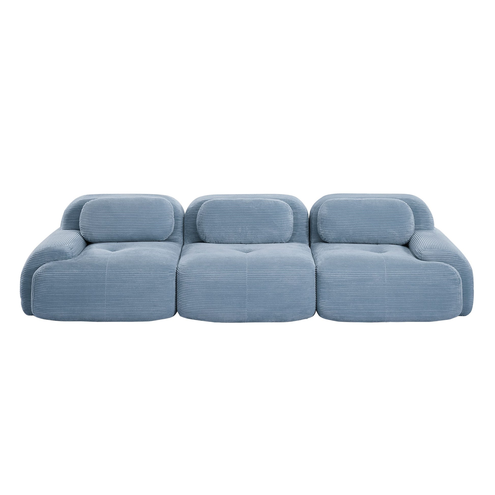 Blue corduroy boneless sectional, 3-seat layout, second view on a white background — Blue / 3-Seat
