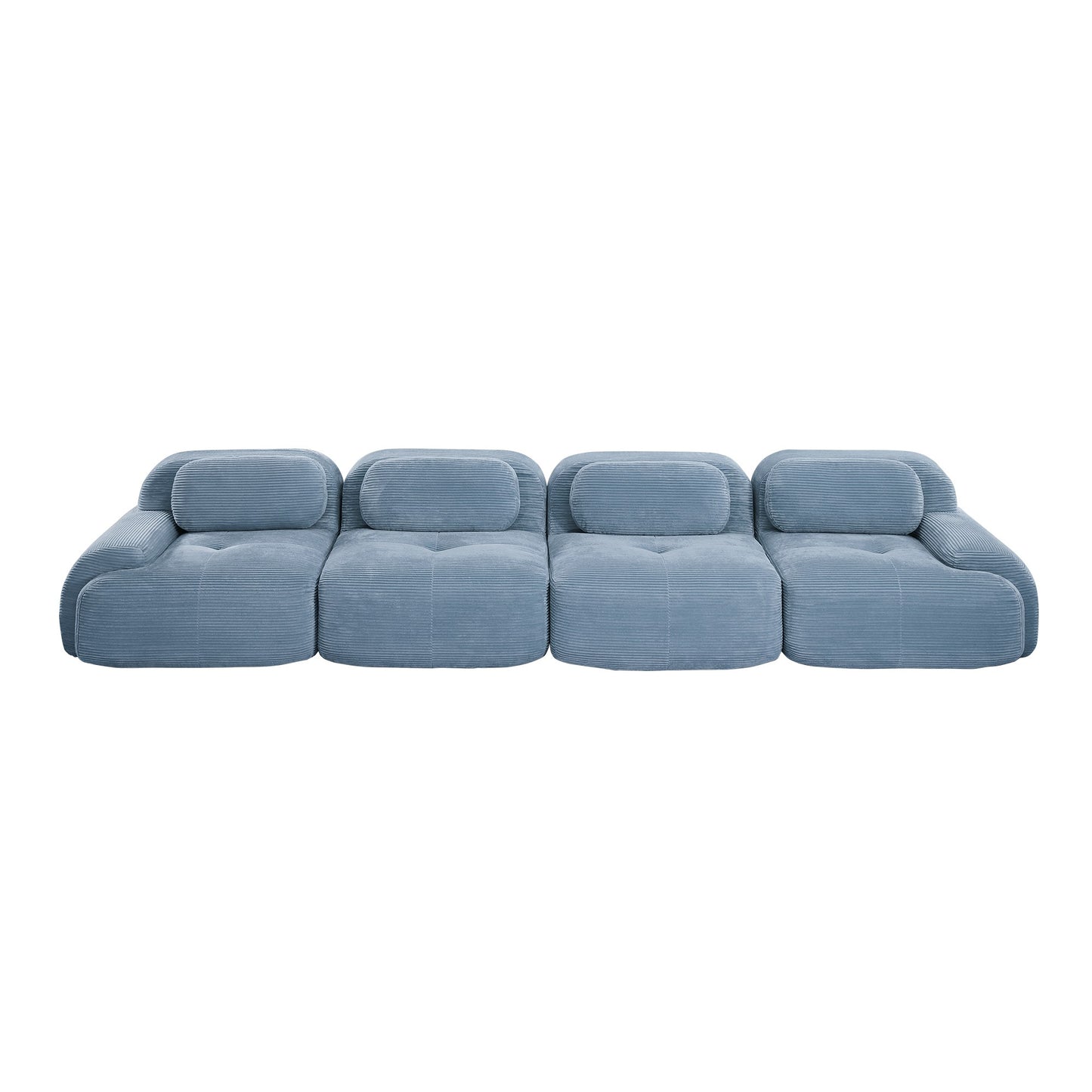 Blue corduroy boneless sectional, 4-seat layout, second view on a white background — Blue / 4-Seat
