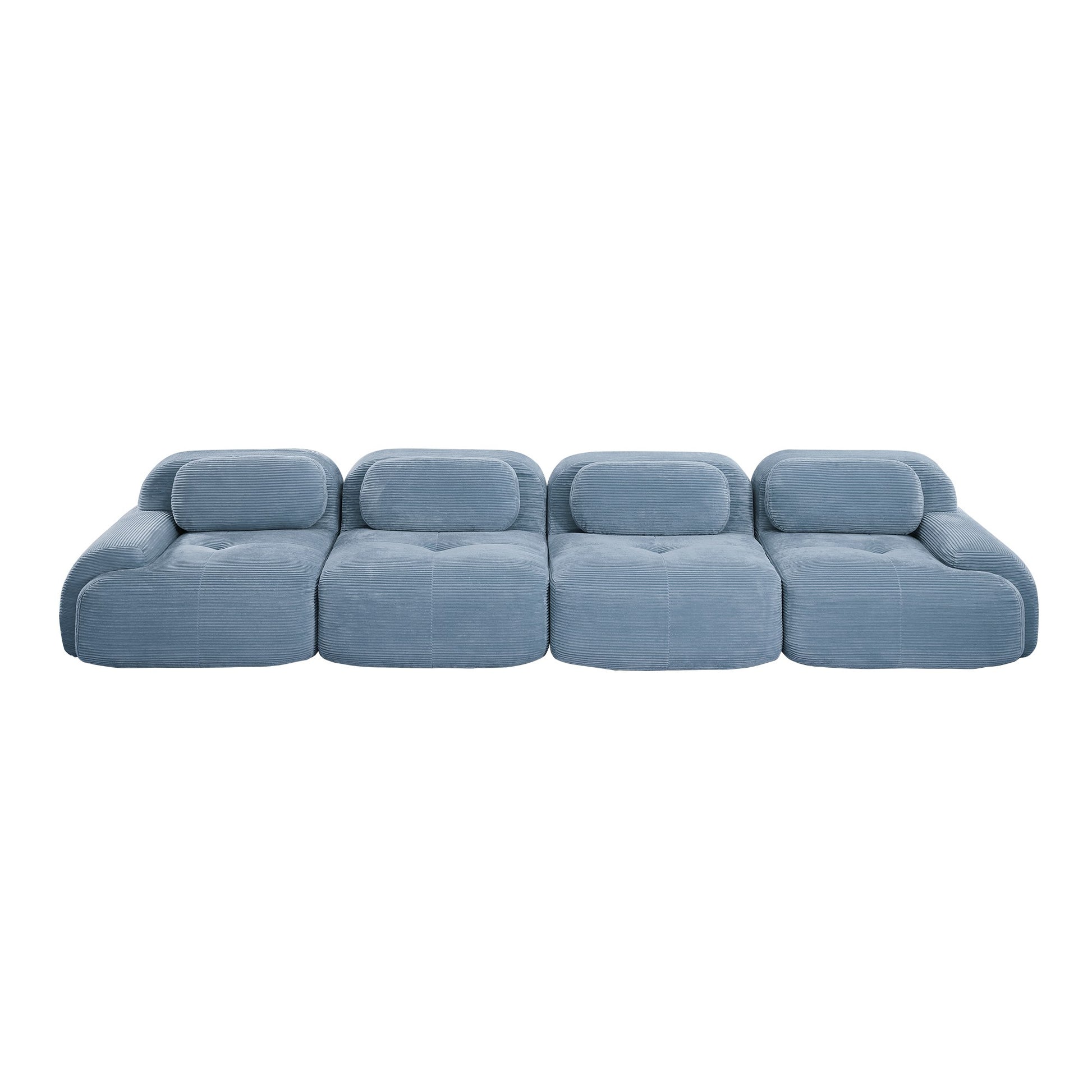 Blue corduroy boneless sectional, 4-seat layout, second view on a white background — Blue / 4-Seat