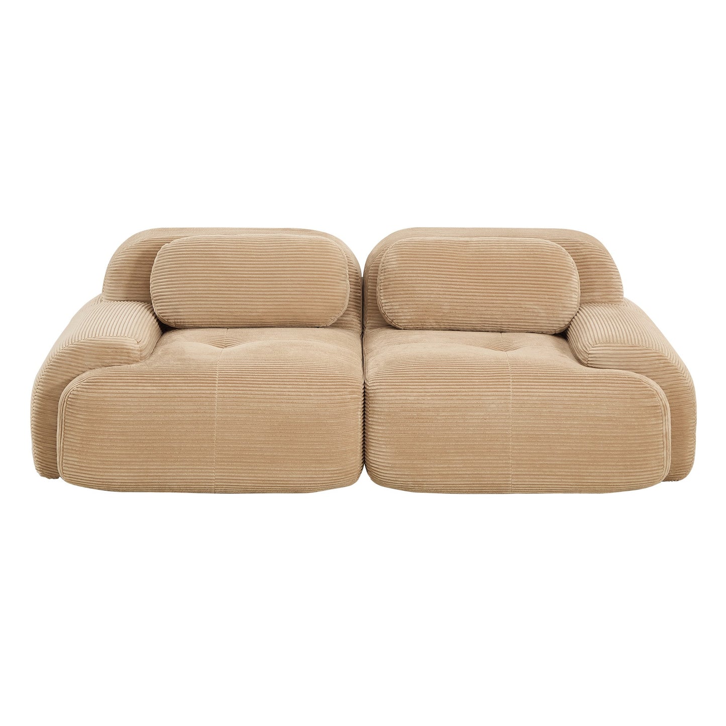 Camel corduroy boneless sectional, 2-seat layout, 45 degree view on a white background — Camel / 2-Seat