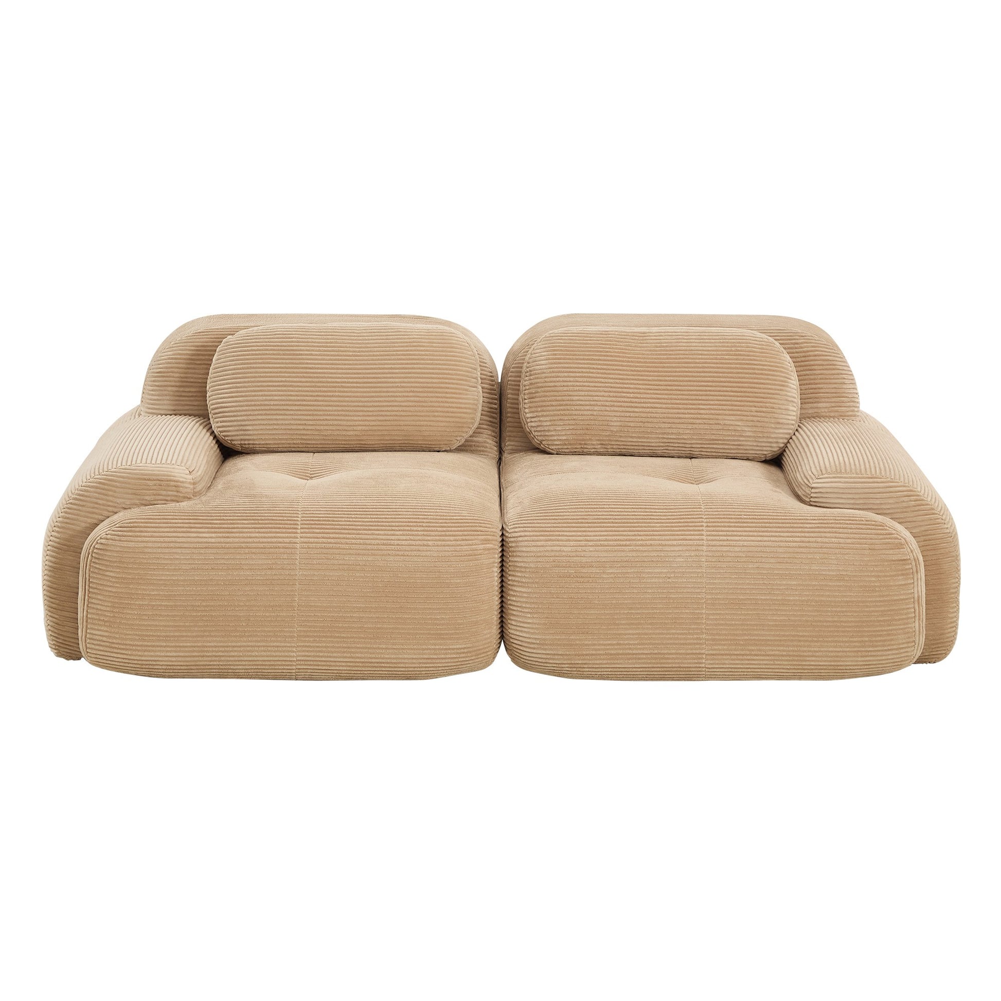 Camel corduroy boneless sectional, 2-seat layout, 45 degree view on a white background — Camel / 2-Seat
