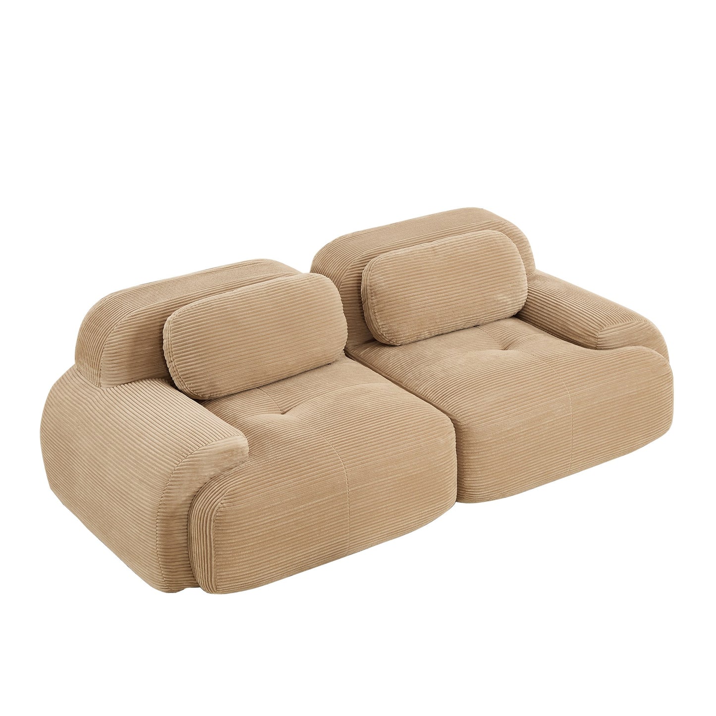 Camel corduroy boneless sectional, 2-seat layout, second view on a white background — Camel / 2-Seat
