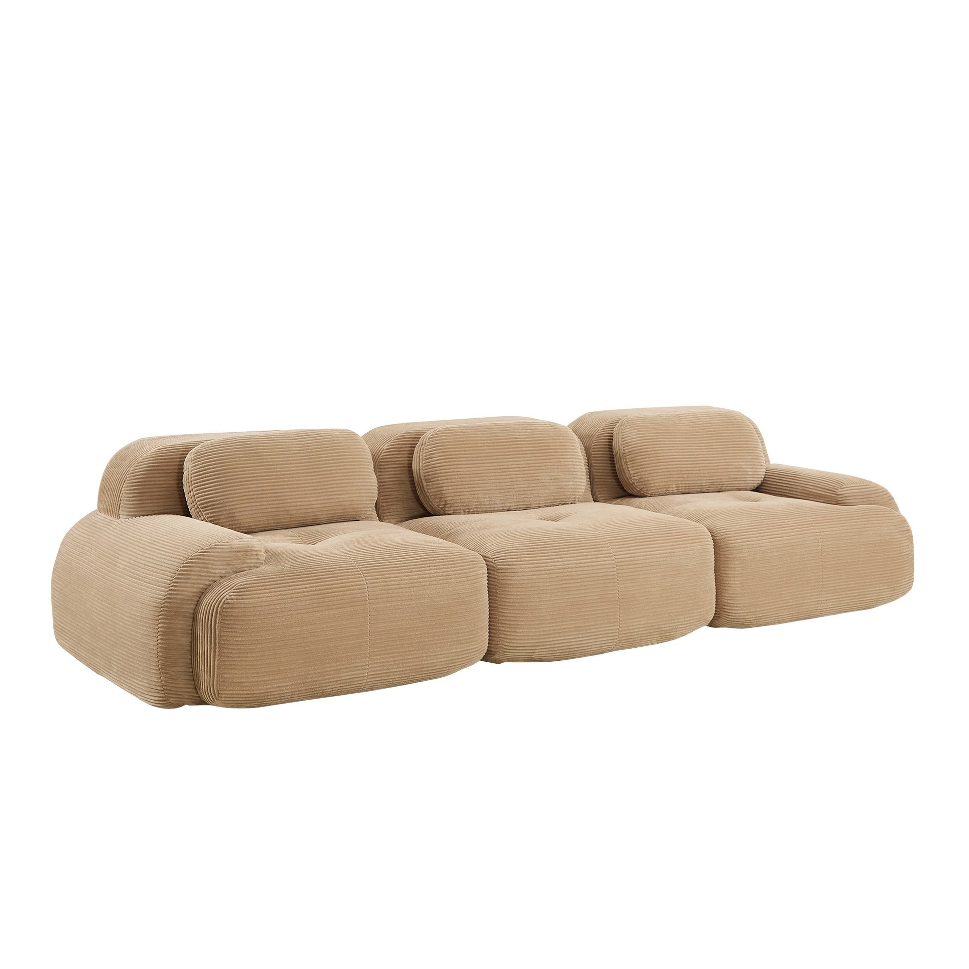 Camel corduroy boneless sectional, 3-seat layout, second view on a white background — Camel / 3-Seat