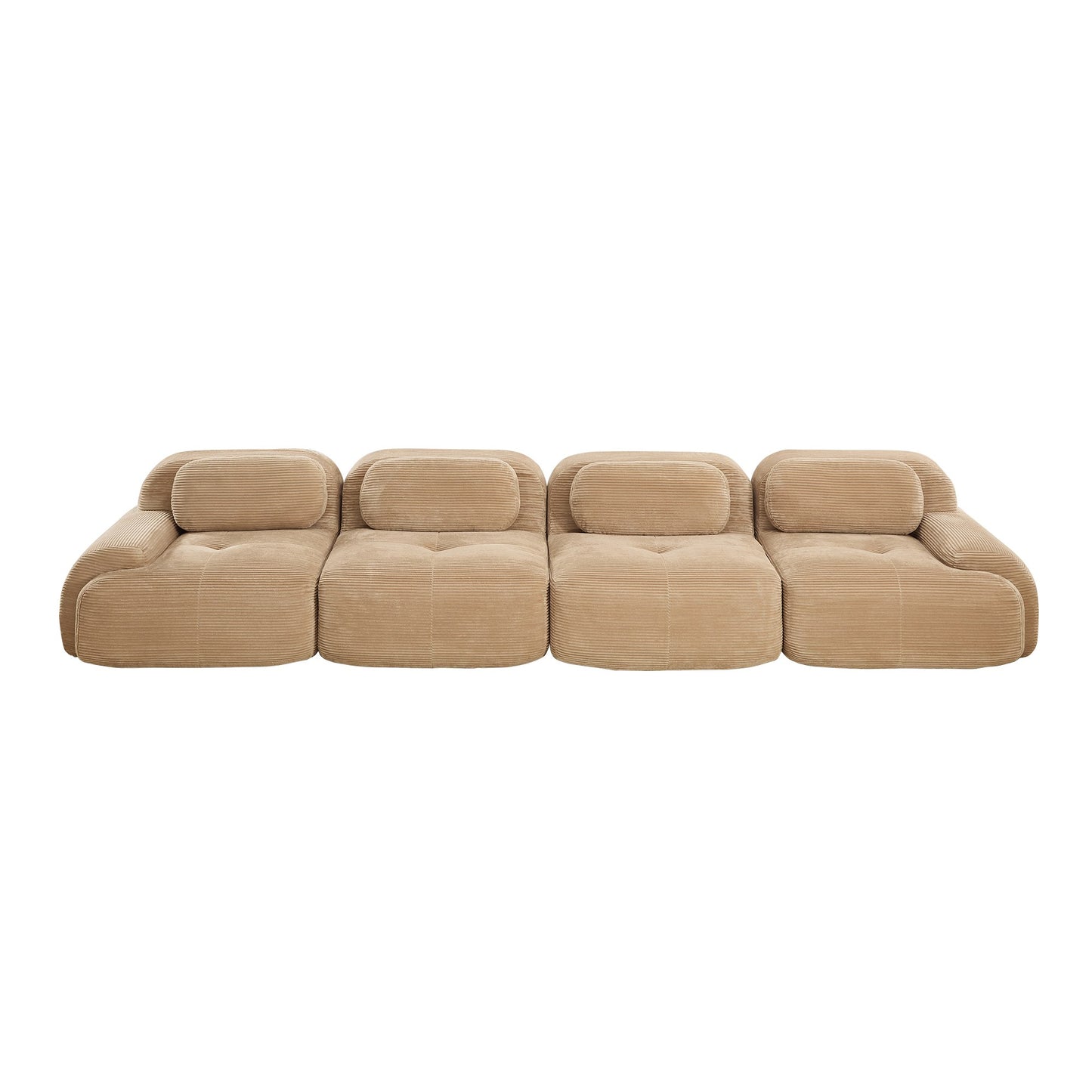 Camel corduroy boneless sectional, 4-seat layout, second view on a white background — Camel / 4-Seat