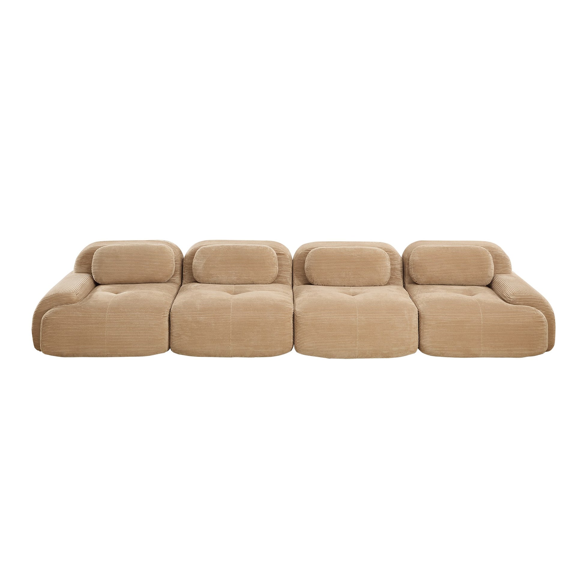 Camel corduroy boneless sectional, 4-seat layout, second view on a white background — Camel / 4-Seat