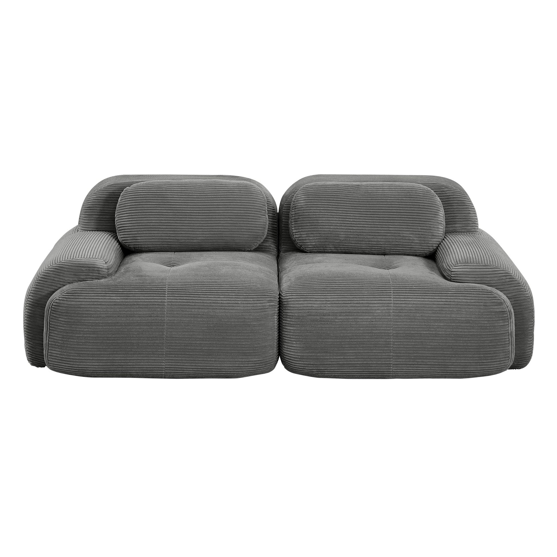 Grey corduroy boneless sectional, 2-seat layout, 45 degree view on a white background — Grey / 2-Seat