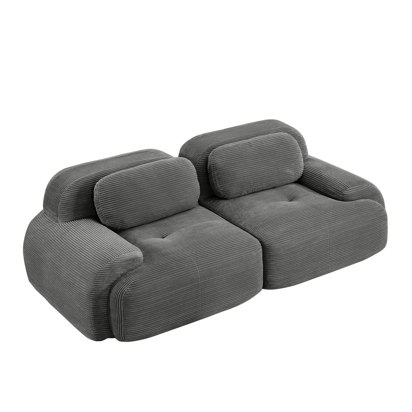 Grey corduroy boneless sectional, 2-seat layout, second view on a white background — Grey / 2-Seat