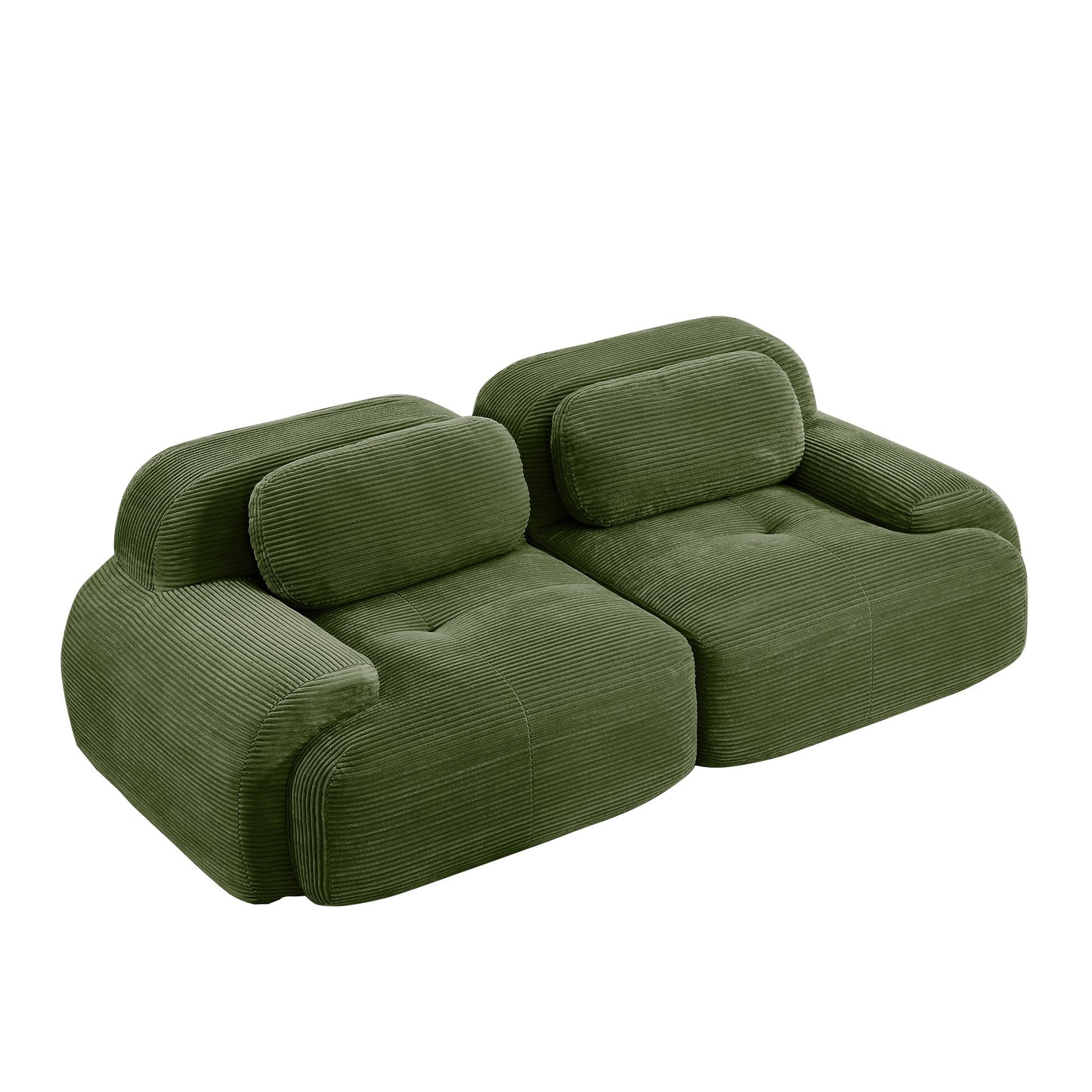 Olive Green corduroy boneless sectional, 2-seat layout, second view on a white background — Olive Green / 2-Seat