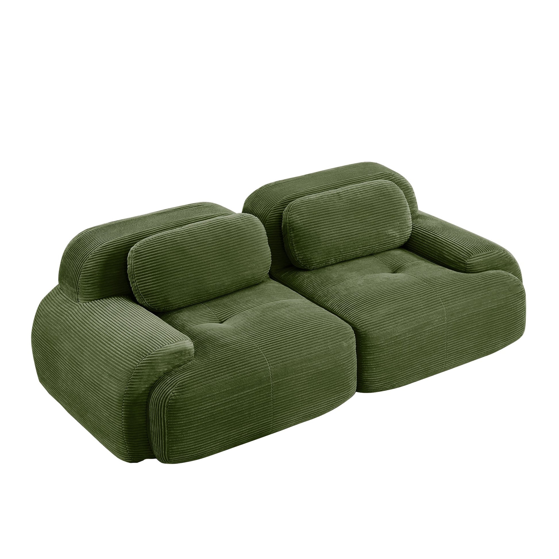 Olive Green corduroy boneless sectional, 2-seat layout, second view on a white background — Olive Green / 2-Seat