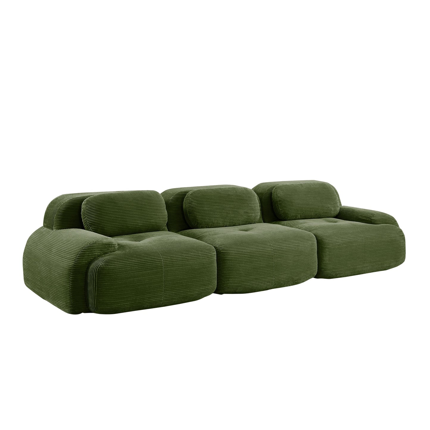 Olive Green corduroy boneless sectional, 3-seat layout, second view on a white background — Olive Green / 3-Seat