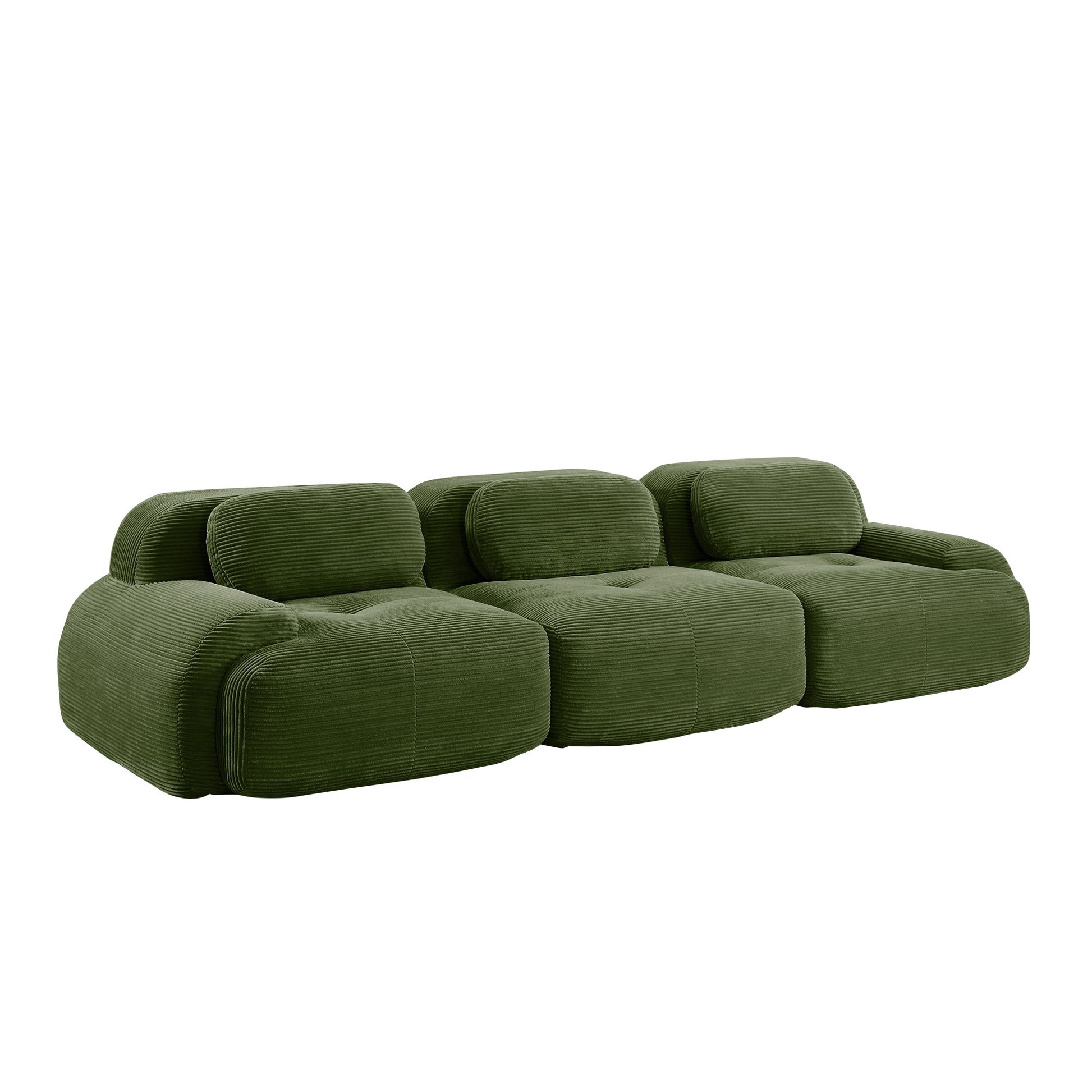 Olive Green corduroy boneless sectional, 3-seat layout, second view on a white background — Olive Green / 3-Seat