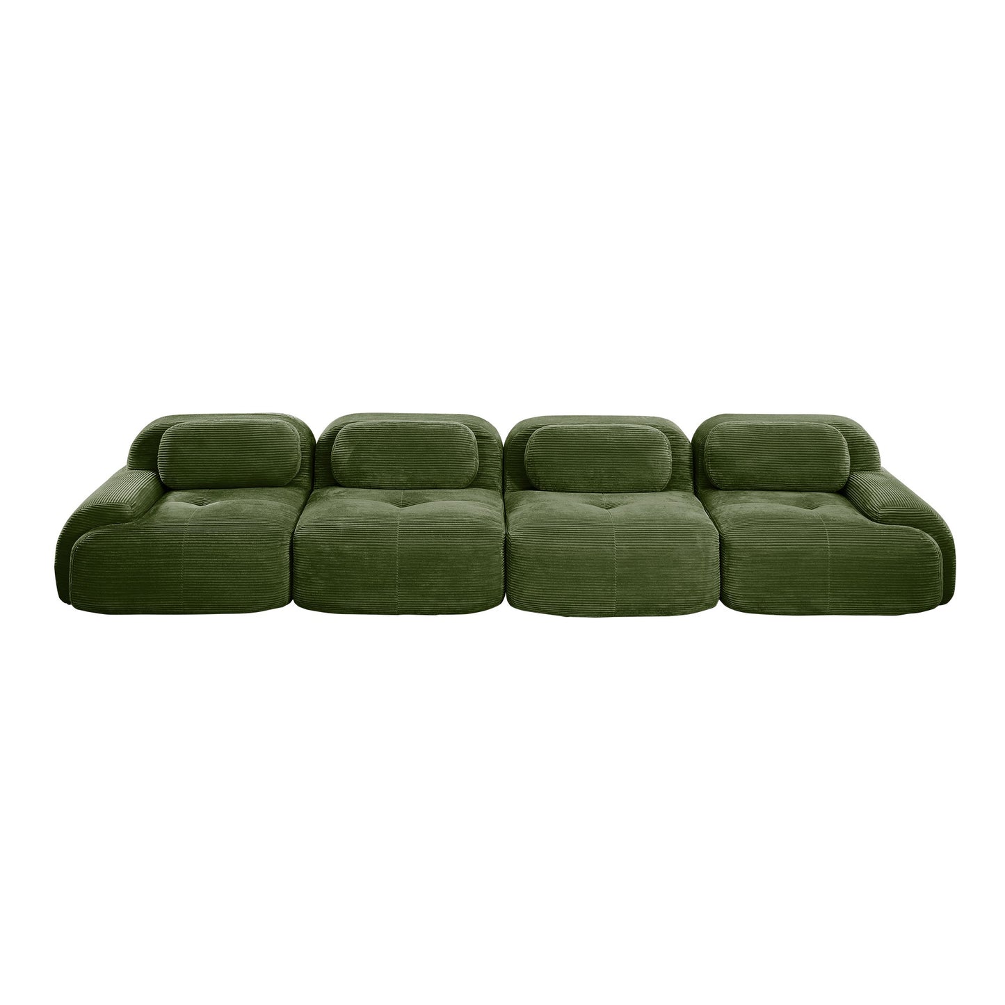 Olive Green corduroy boneless sectional, 4-seat layout, second view on a white background — Olive Green / 4-Seat