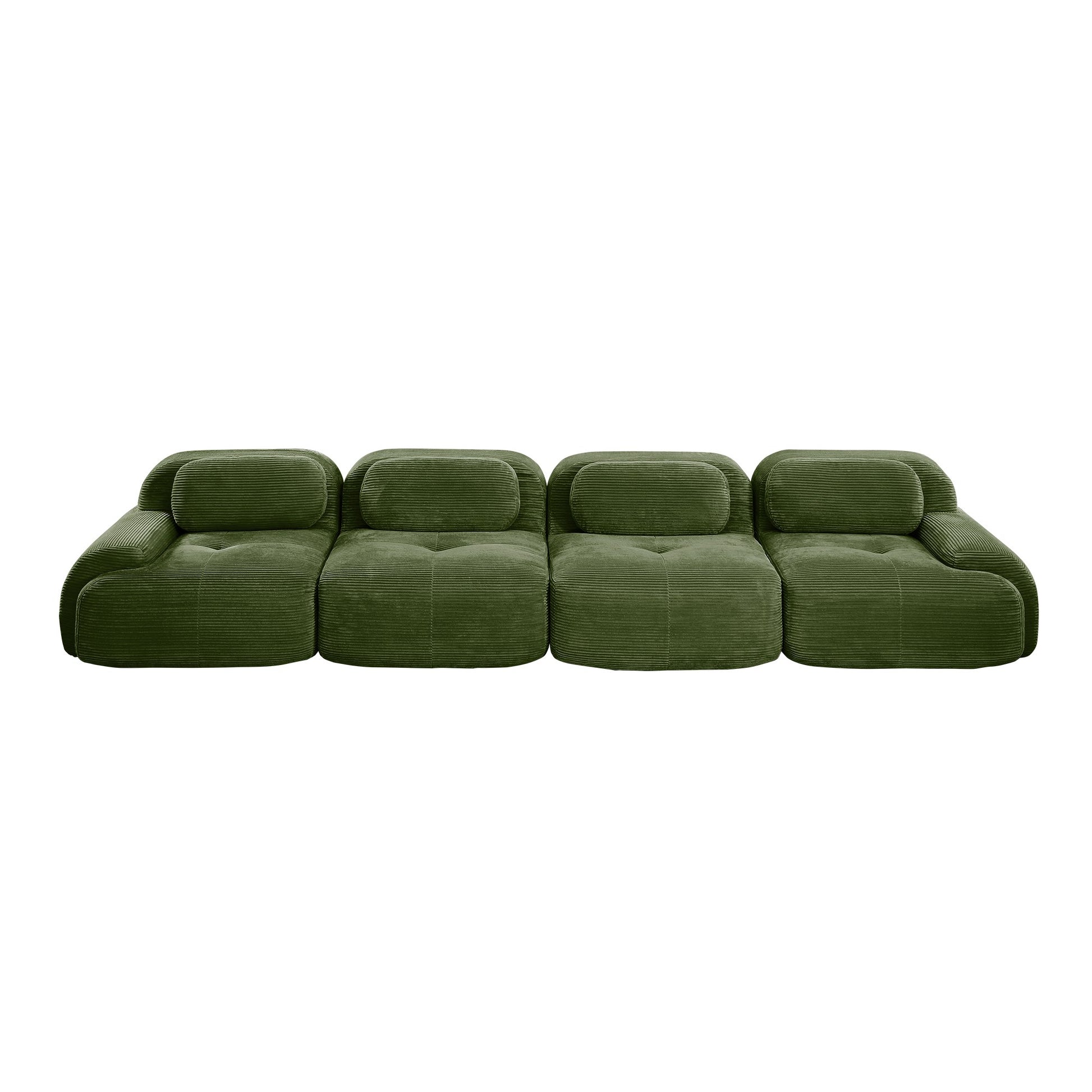 Olive Green corduroy boneless sectional, 4-seat layout, second view on a white background — Olive Green / 4-Seat